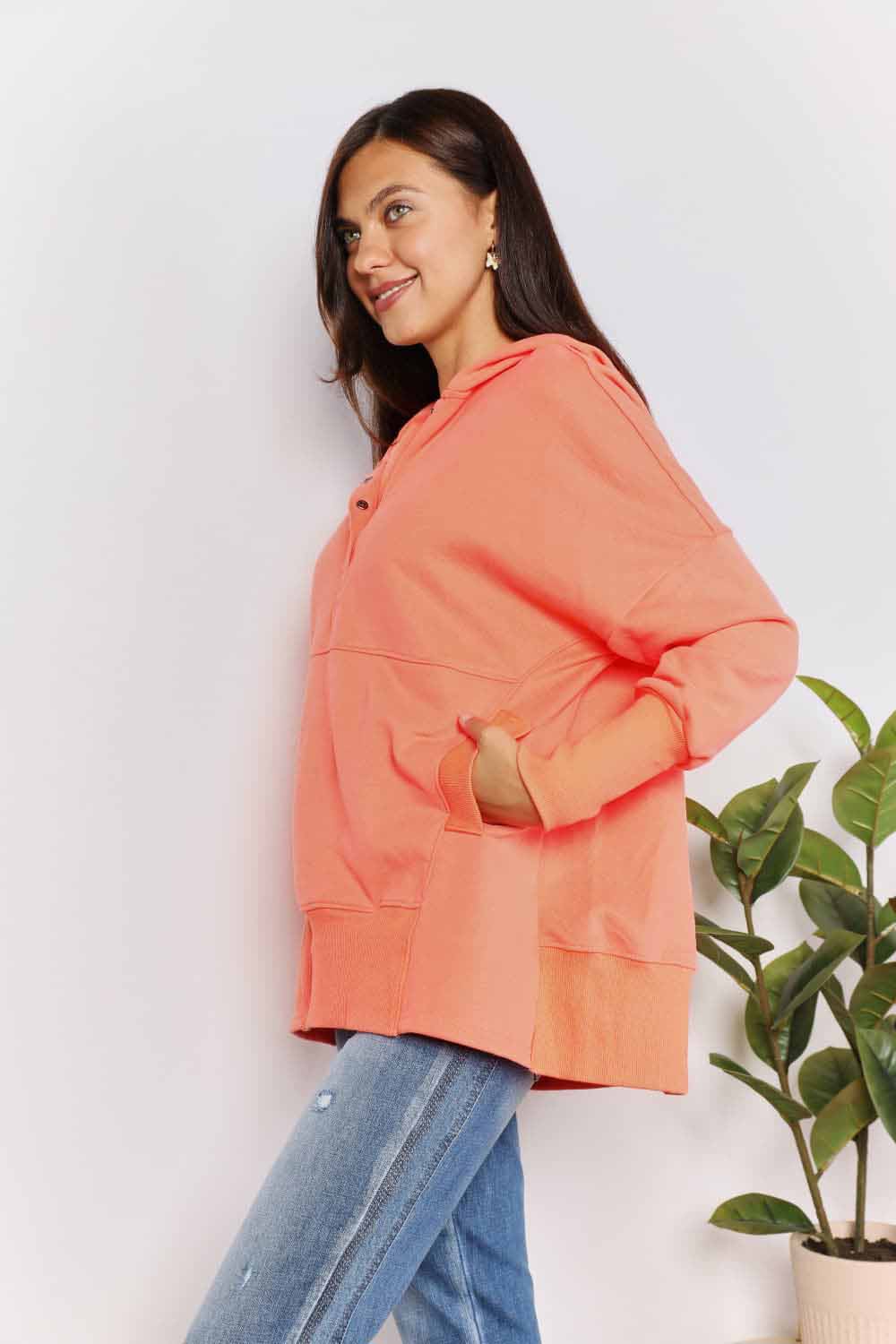 Double Take Quarter-Snap Dropped Shoulder Hoodie 46596fd16bdf44338251cb1ba26c9e23-Max