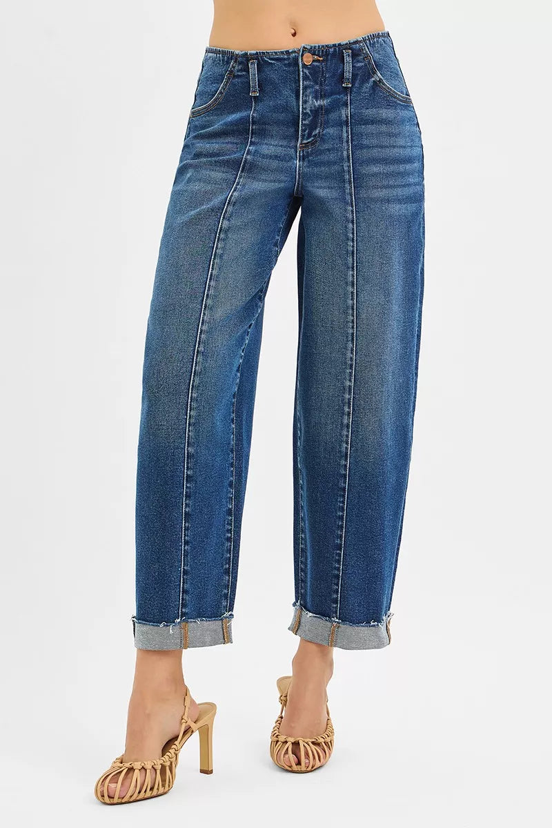 RISEN High Rise Fit Barrel Cuffed Jeans DARK 4671d09a95f24ef2ad819f170c385b7d-Max-Origin