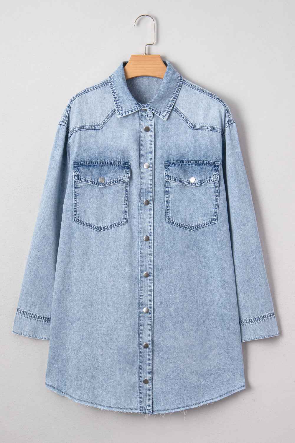 Beau Blue Chest Pocket Raw Hem Denim Loose Shirt Dress 4678bca1c98191f9
