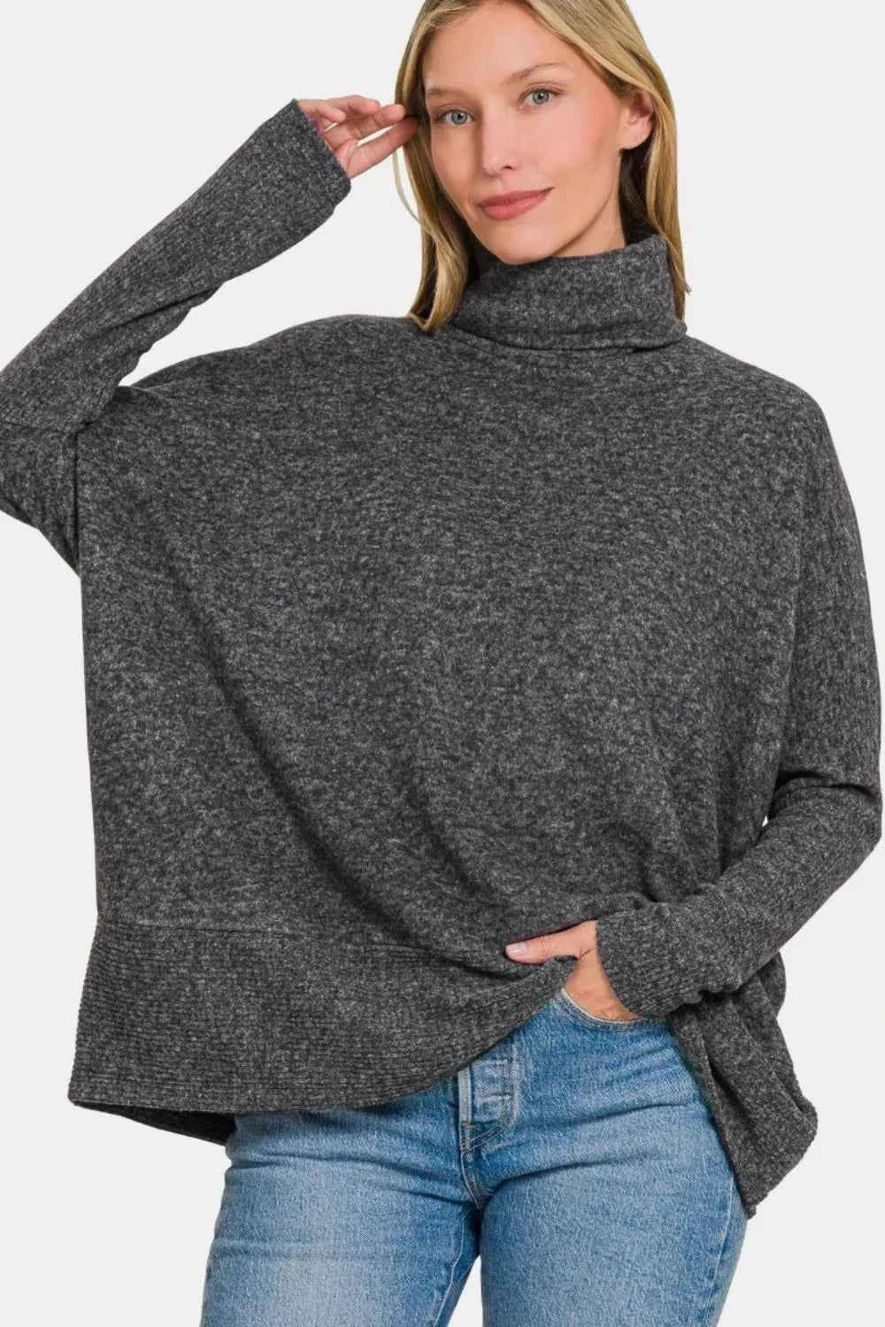 Zenana Full Size Brushed Melange Hacci Turtleneck Sweater 467a1015-71a0-46ce-b667-ba4d05020bda-Max