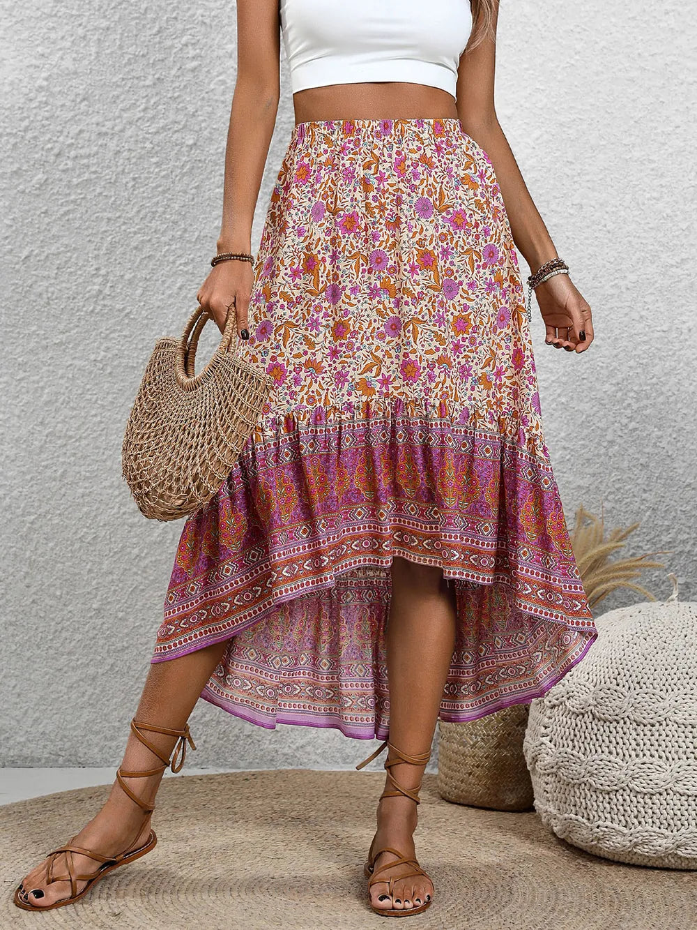 Perfee High-Low Elastic Waist Skirt Pink 467ff7f0-6197-4c36-b8b3-e8f0a31439cb-Max