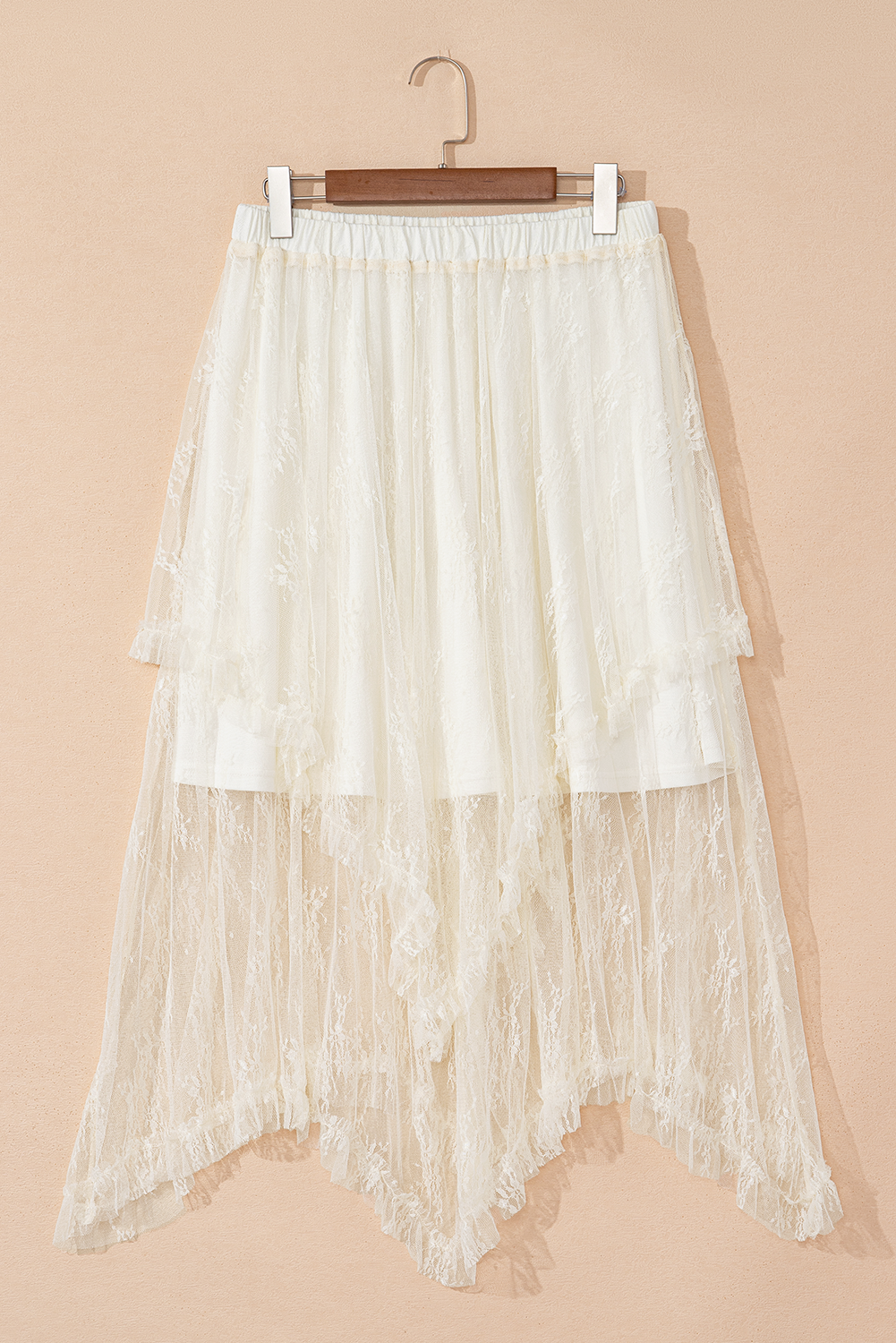 Apricot Lace Cascading Tiered High Waist Maxi Skirt 468c191d54885a77