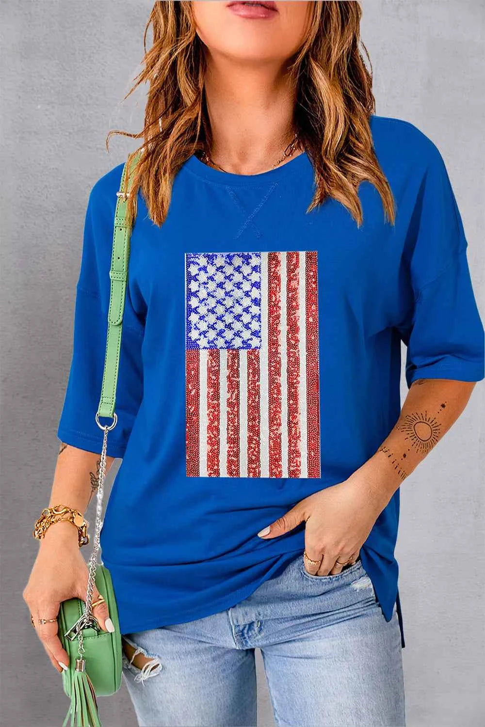 US Flag Round Neck Half Sleeve T-Shirt Royal Blue 4697a7a2-bd21-45db-822e-eed3d3da34dc-Max