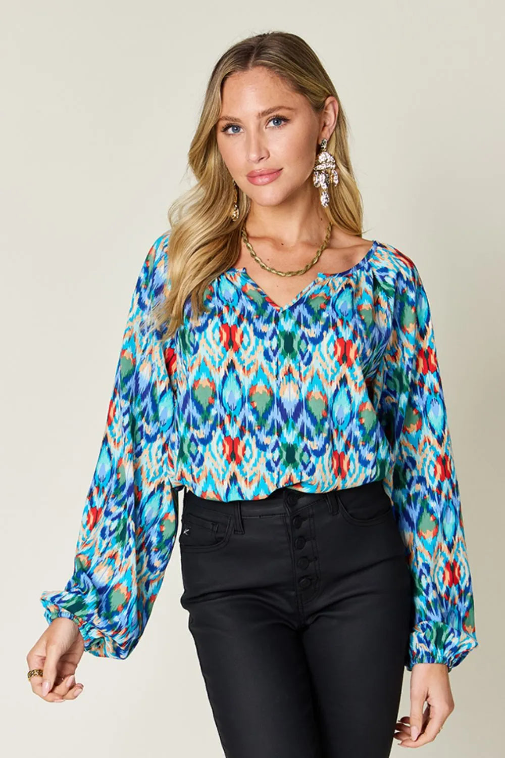 Double Take Full Size Printed Balloon Sleeve Blouse 46dcf5d0-2c61-4b82-b280-6394923db614-Max