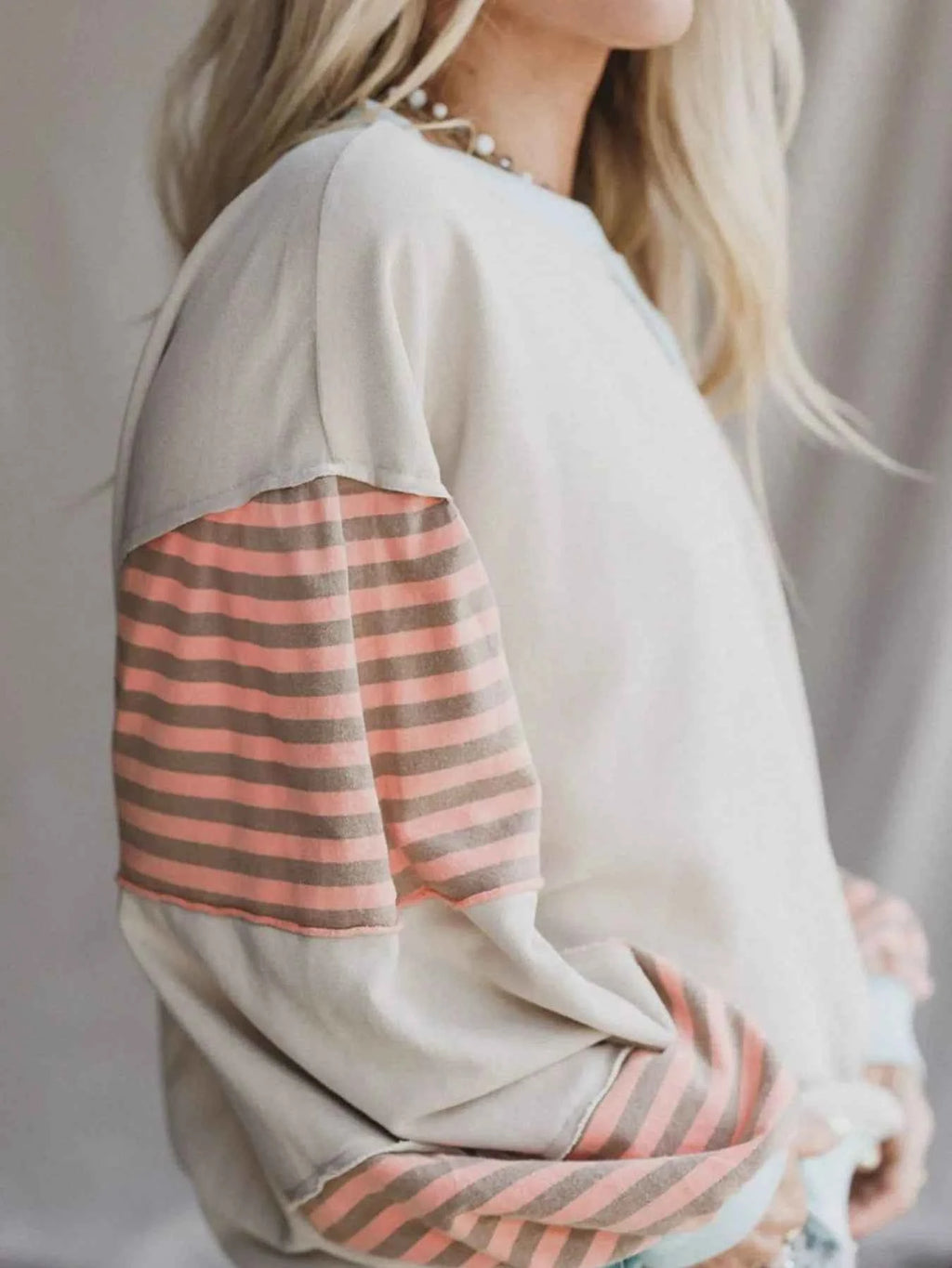 Striped Colorblock Patchwork Drop Shoulder Sweatshirt 46e06222-3f61-4a92-ab71-7f281a5a395e-Max-Origin