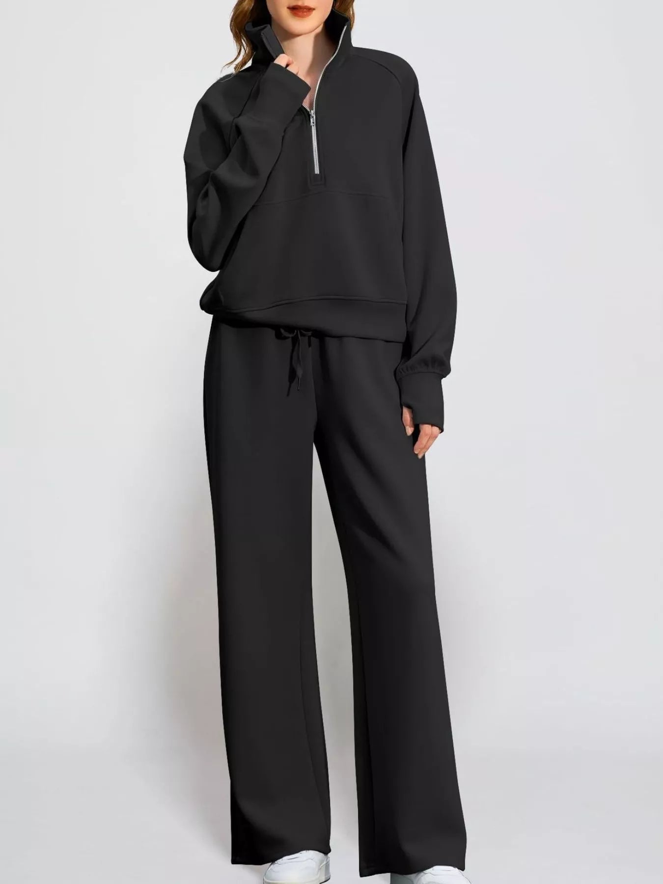 Full Size Half-Zip Sweatshirt and Wide-Leg Pants Set Plus Size Black 46ed4f4e-8dda-4495-8cb4-165d814006b9-Max-Origin