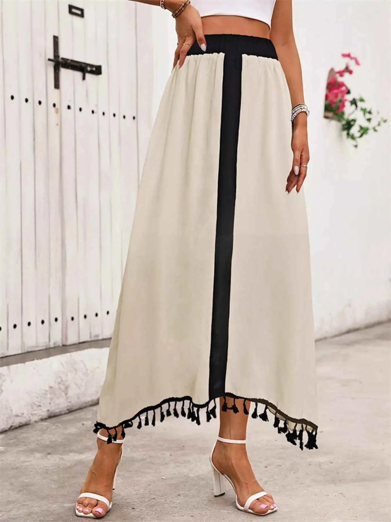 Tassel Trim High Waist Skirt 46fd4ef5aeaf46beb1499616251a6c5c-Max-Origin