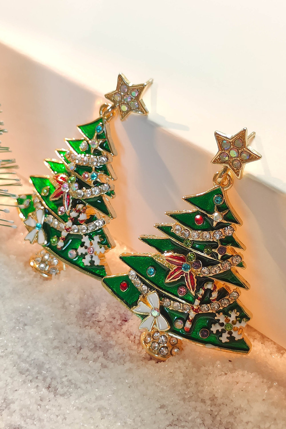 Bright Green Rhinestone Christmas Tree Drop Earrings 47045063ceb39e67