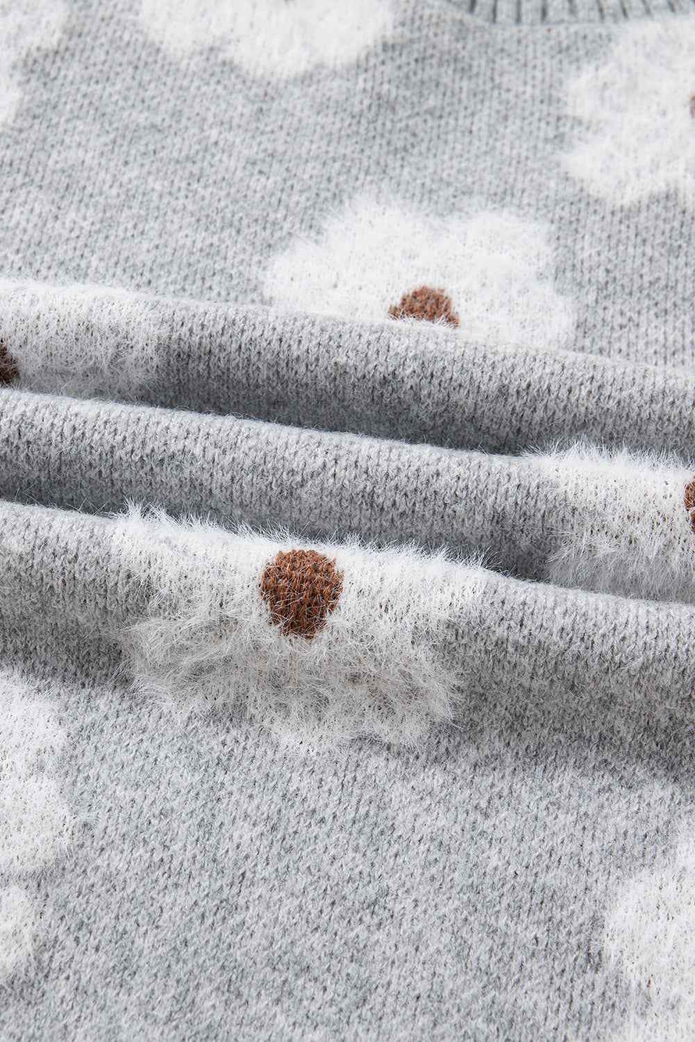 Gray Cute Flower Print V Neck Drop Shoulder Baggy Sweater 4715774c9ad073bd