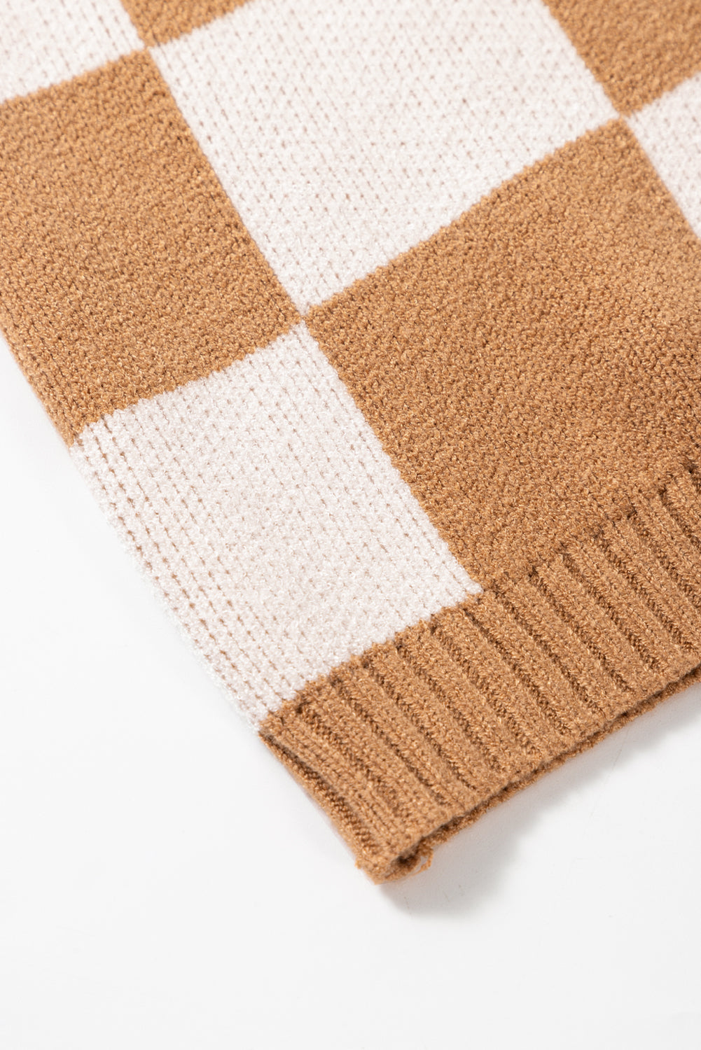 Light French Beige Checkered Knit Dolman Short Sleeve Sweater 4725207dcd48a5b6