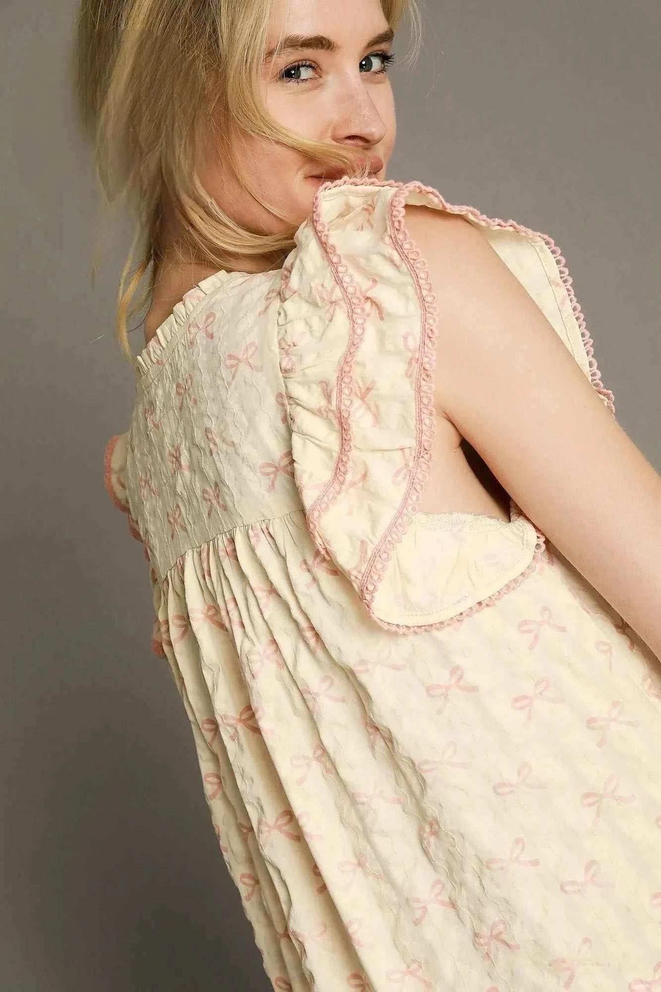 Umgee Bow Print Ruffled Cap Sleeve Mini Dress 472f6b18-7024-4758-8caa-c6347ae8ef9a-Max-Origin