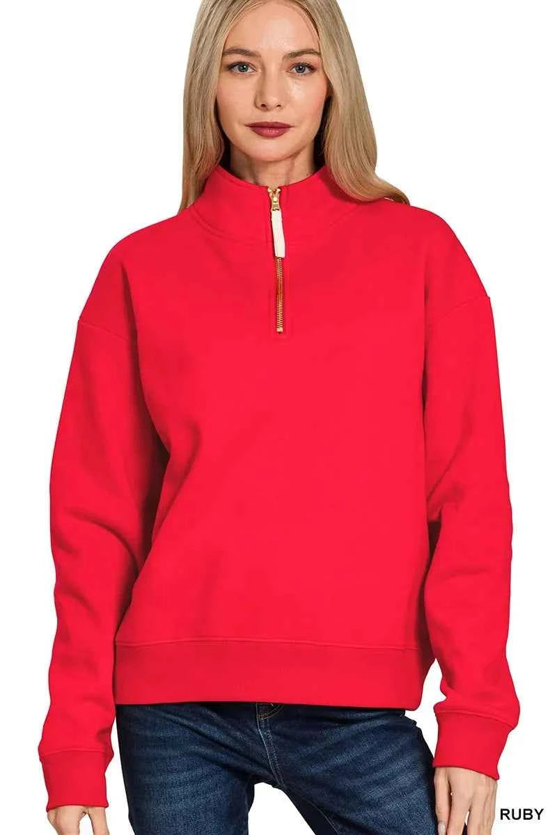Zenana Fleece Half Zip Sweatshirt 476614ef6634403a898c98d88b2c16fd-Max-Origin