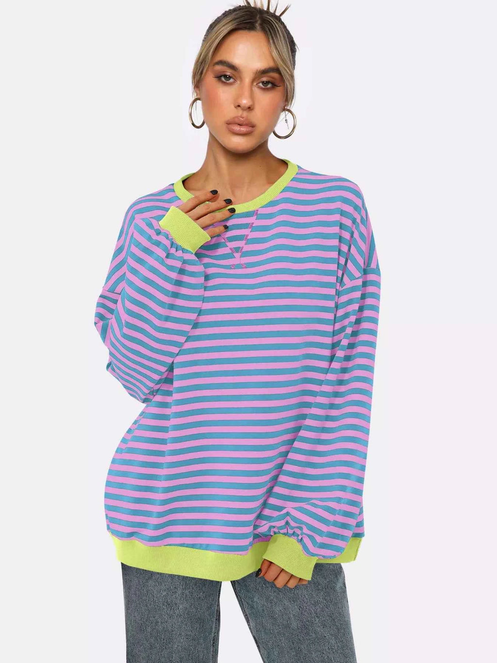 Striped Round Neck Long Sleeve Sweatshirt 476faab6ca954ec8bfc357130a2673d5-Max-Origin