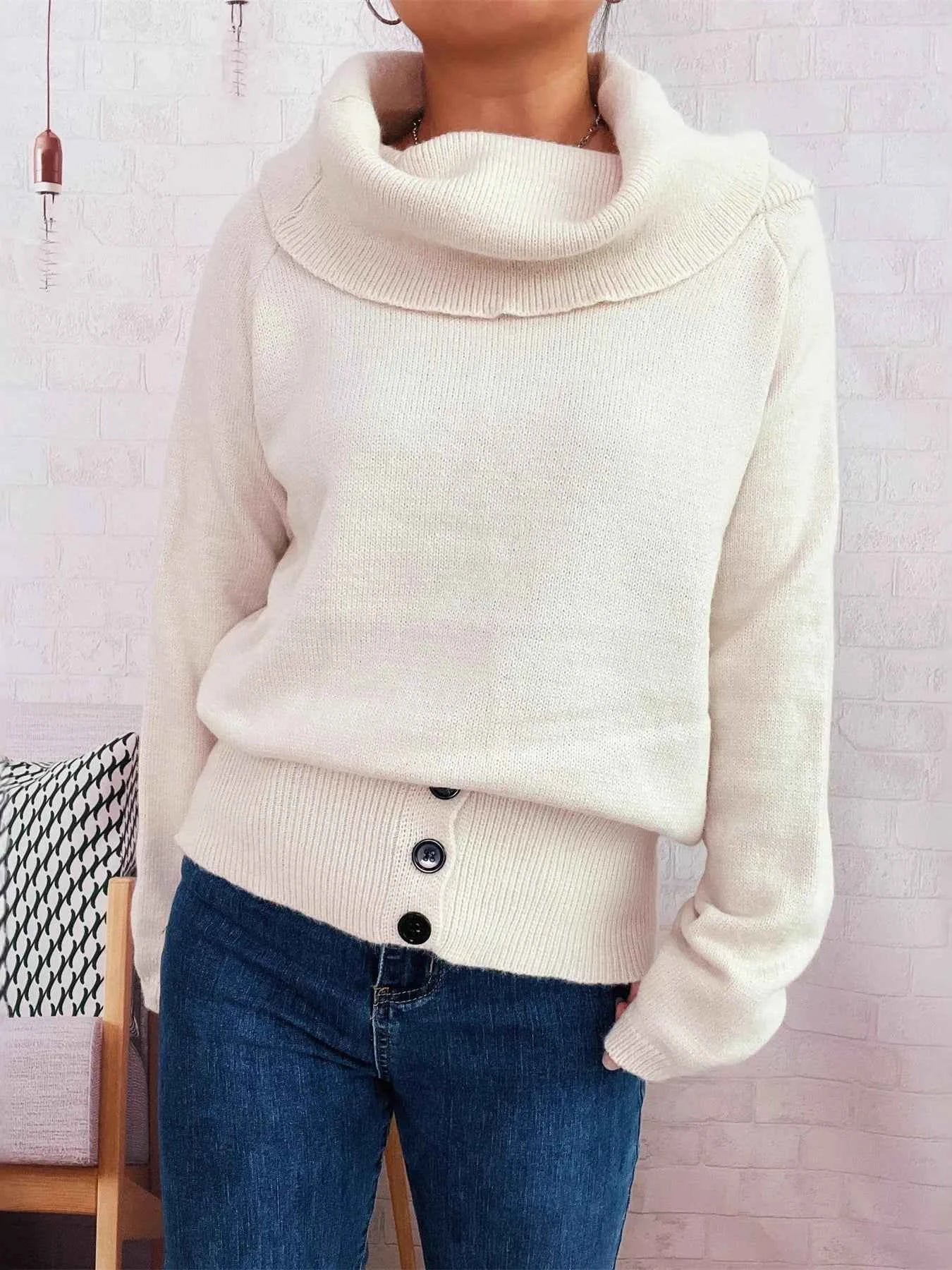 Striped Turtleneck Long Sleeve Sweater White One Size 477b0dc7a8ac442295ecd7ee168d4265-Max-Origin