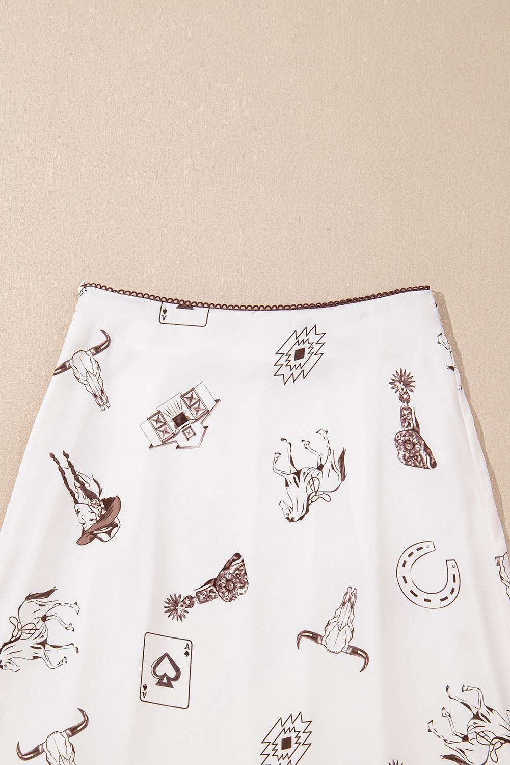 Beige Vintage Print Satin Maxi Skirt 479818e965da0160-_5