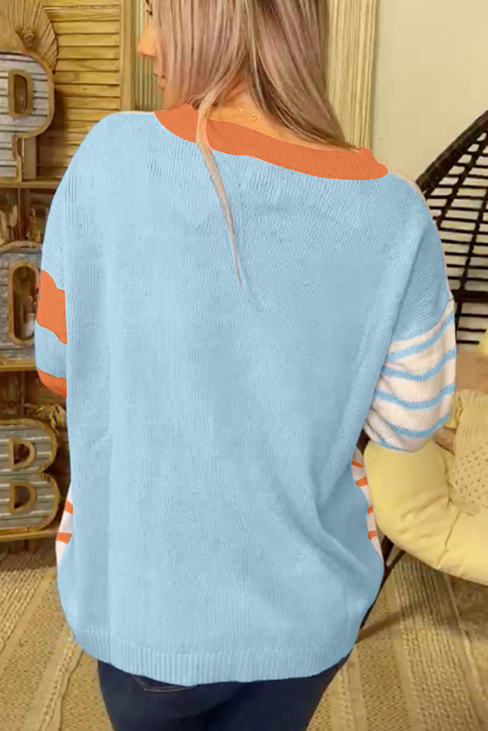 Orange Striped Colorblock Pullover Sweater 480d1a03c5dfec6b