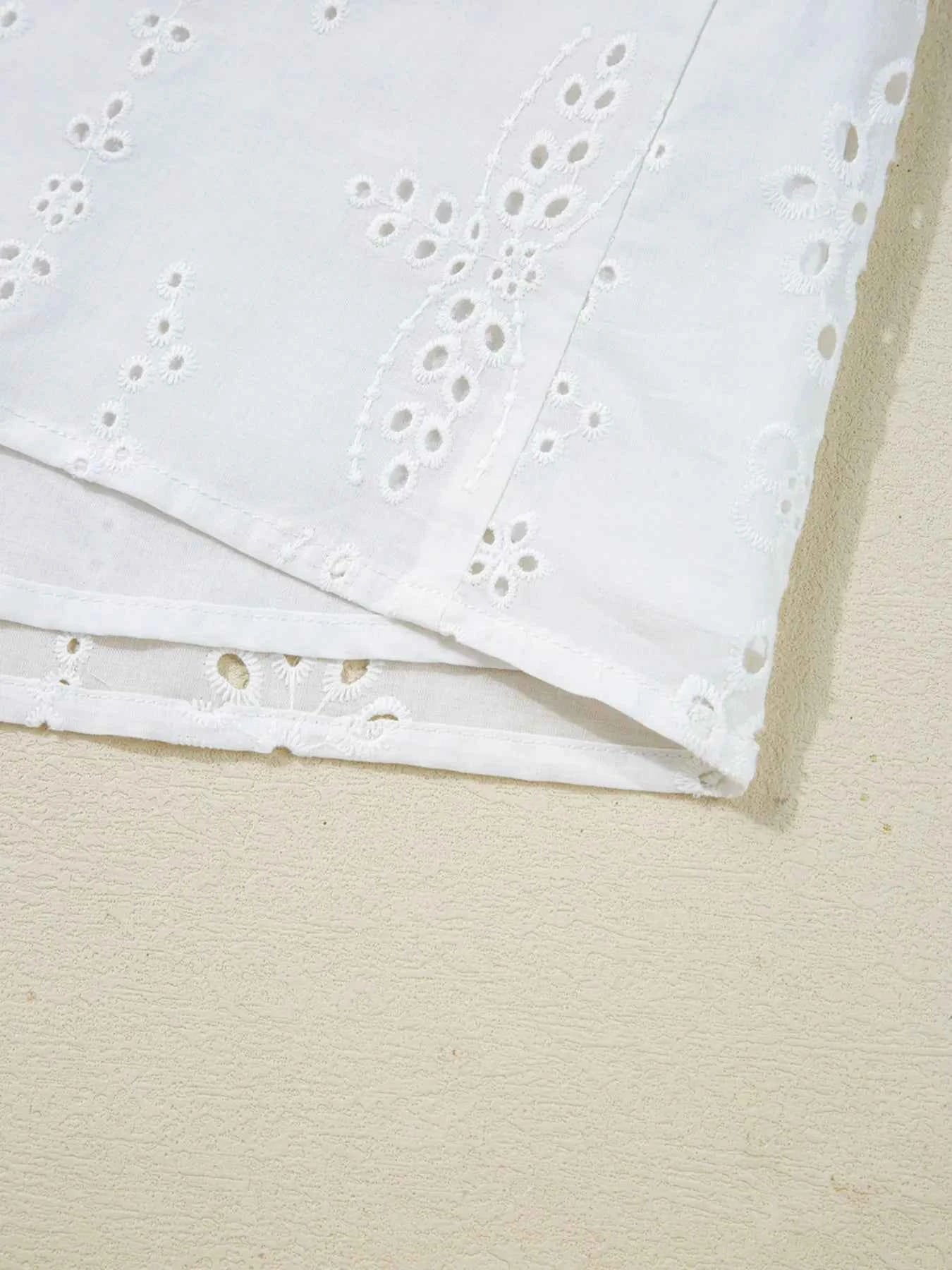 Eyelet Long Sleeve Blouse with Elastic Cuffs 48130143-cfd2-428c-a3fd-cbc73b3dd3f0-Max-Origin