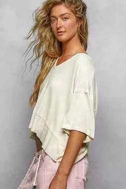 POL Short Sleeve Ccopped Rib T-Shirt with Contrast Stitch Detail 4816cce6-18a0-4819-bdfc-6bc6018e037c-Max-Origin