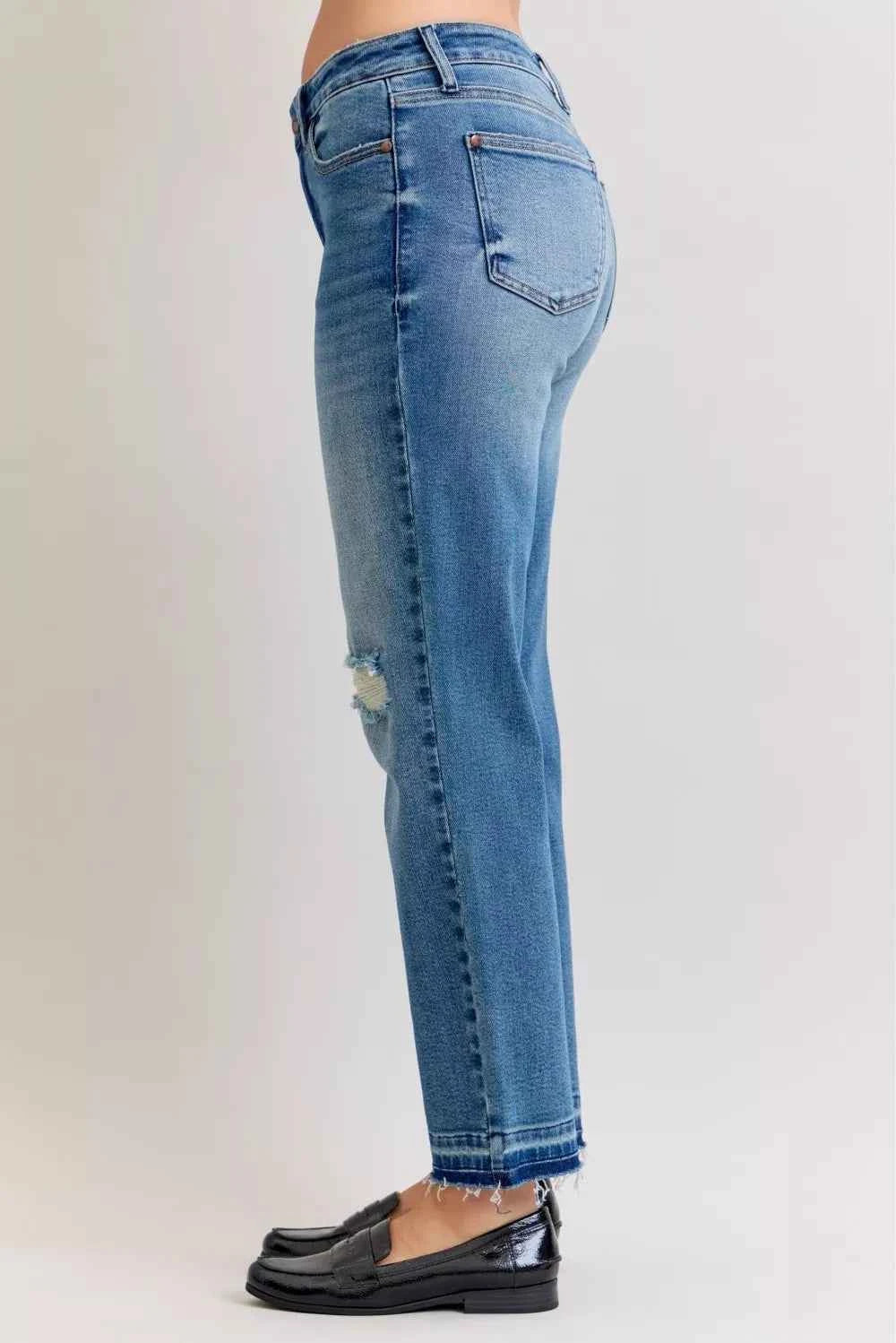 Judy Blue Full Size Mid Rise Bf Patch & Repair Destroy Release Hem Jeans Plus Size 481f67c2753445d688b78e852c464642-Max-Origin