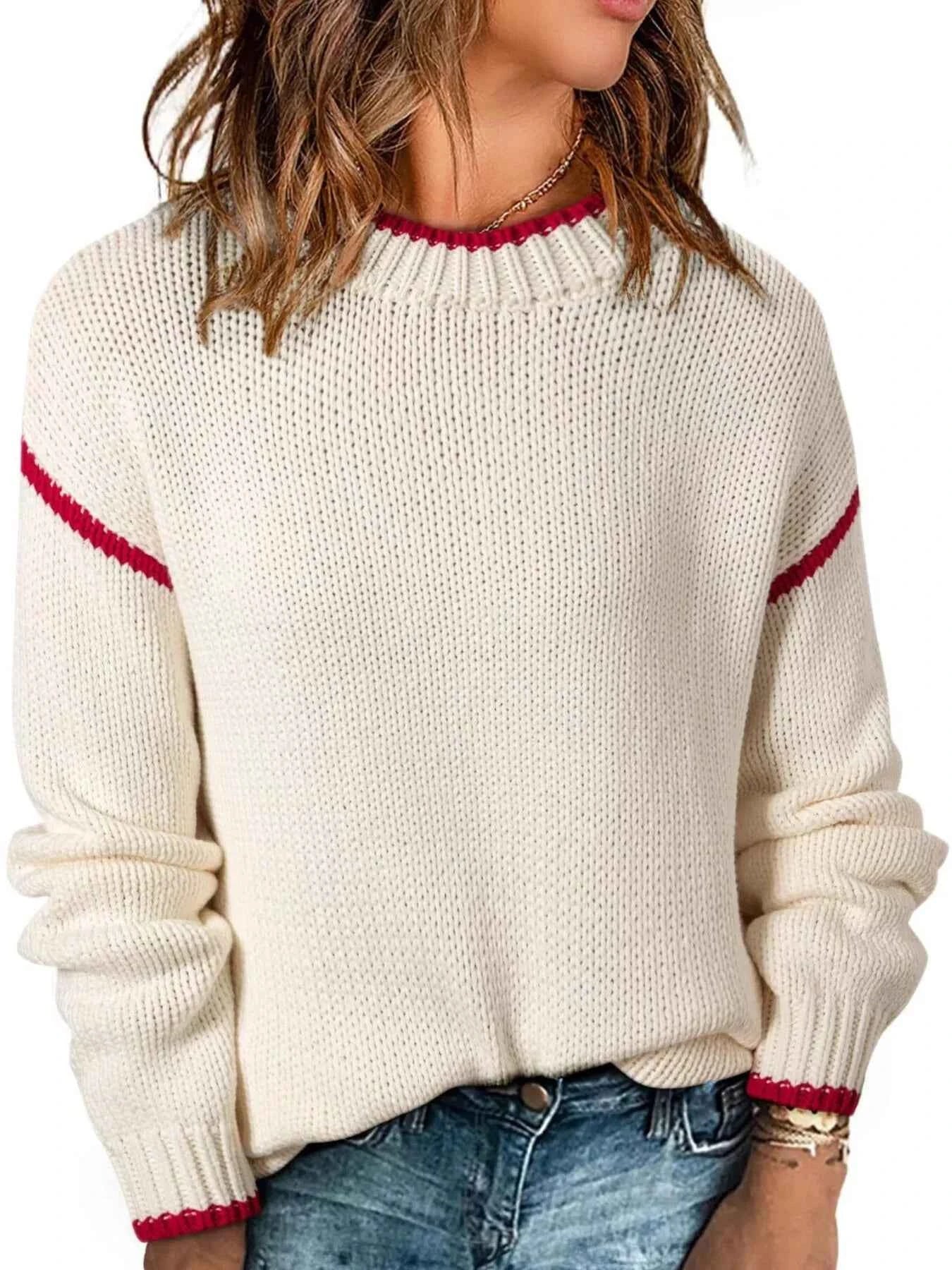 Contrast Trim Long Sleeve Sweater 48225f6b36794fc4bc0254c3f3665980-Max-Origin
