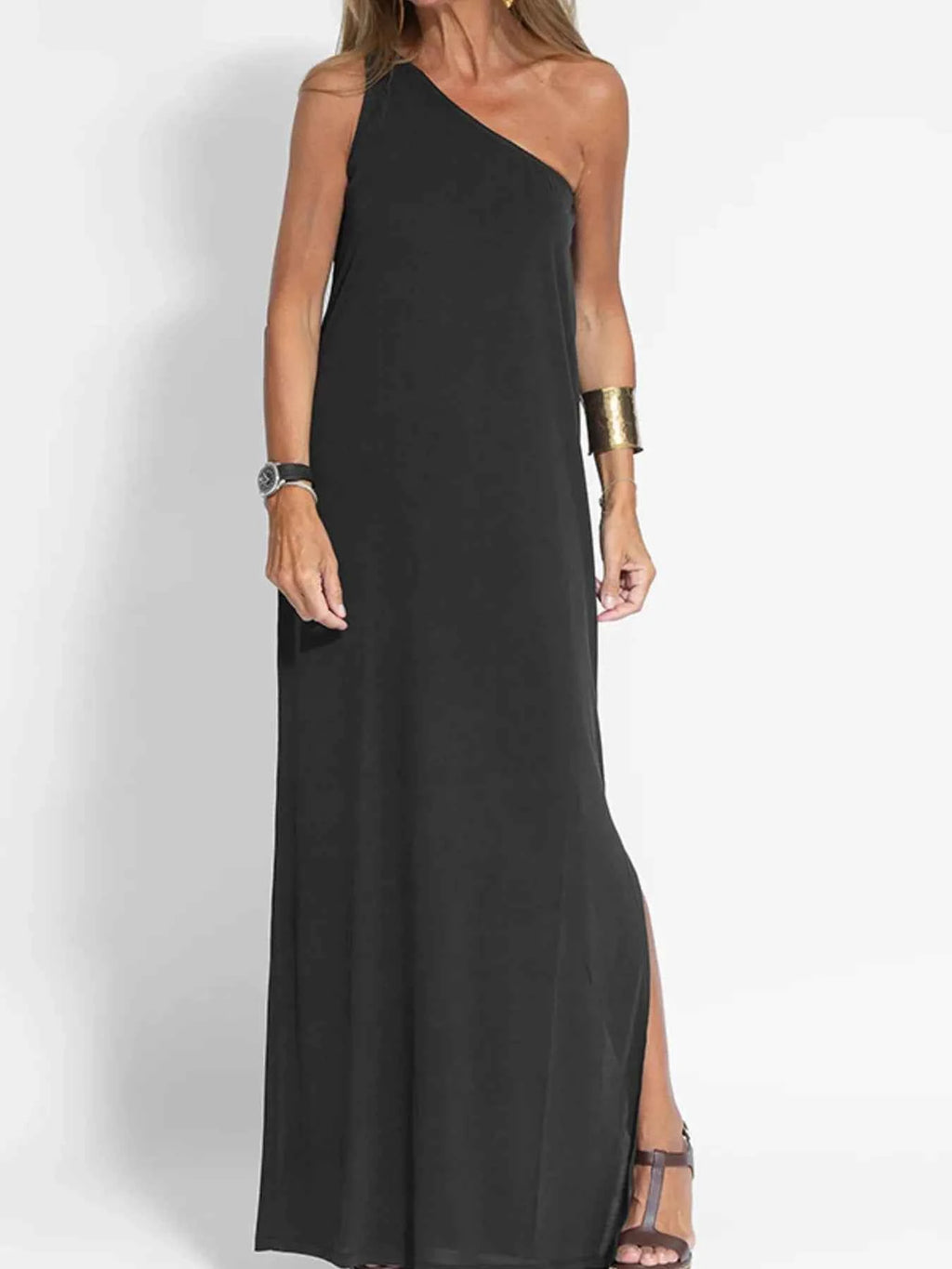 One-Shoulder Maxi Dress with Side Slit Black 484d9eba333948118093f742c5d4efc4-Max-Origin