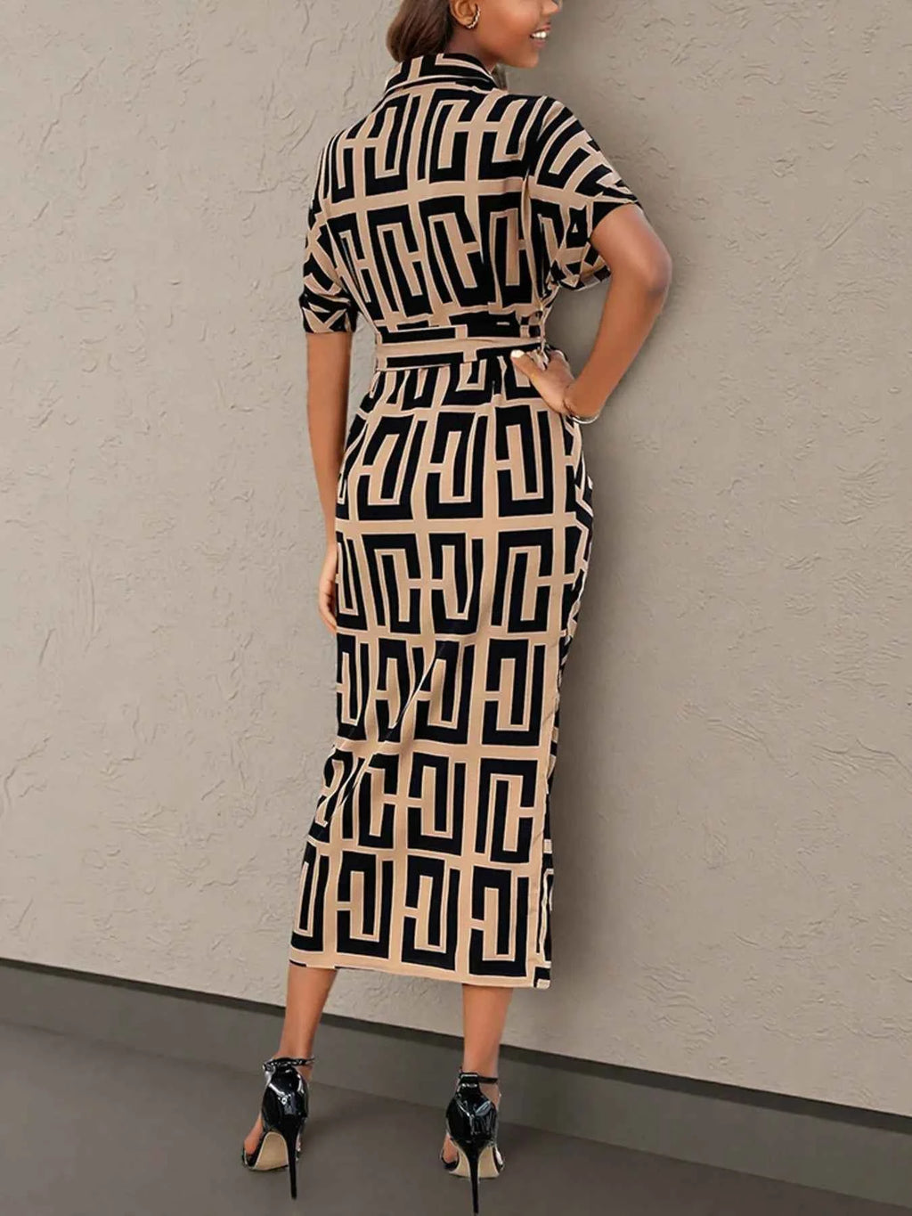 Geometric Print Belted Midi Dress 4854e278908f47fd88cc30f7aaa1ccfe-Max-Origin