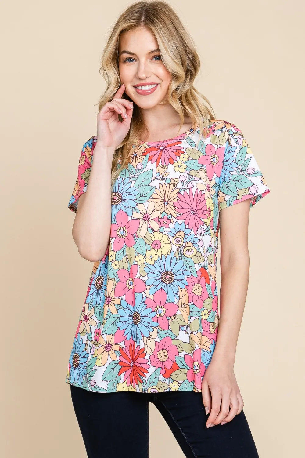 BOMBOM Floral Short Sleeve T-Shirt Floral 487f20b0-e42e-4902-88e9-255de417499a-Max