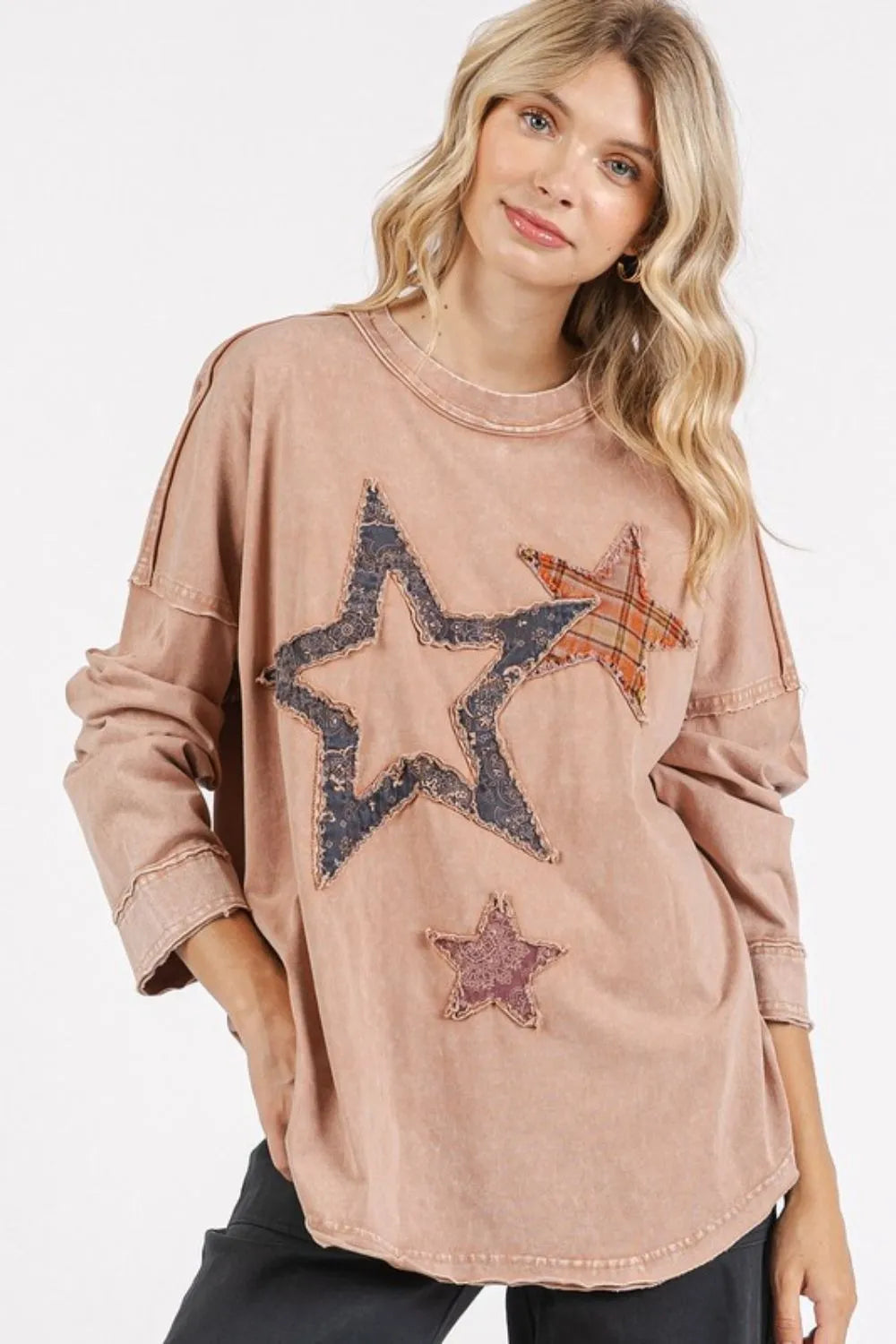 Mittoshop Mineral Wash Star Patch Long Sleeve T-Shirt 4899431b-4d1c-49a2-a95c-9debfa2c643b-Max