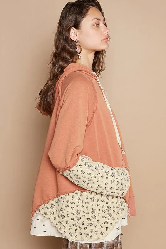 POL Floral Patchwork Distressed Drawstring Hoodie 489a5d13-0fbd-4e07-8697-72d8f1874c55-Max