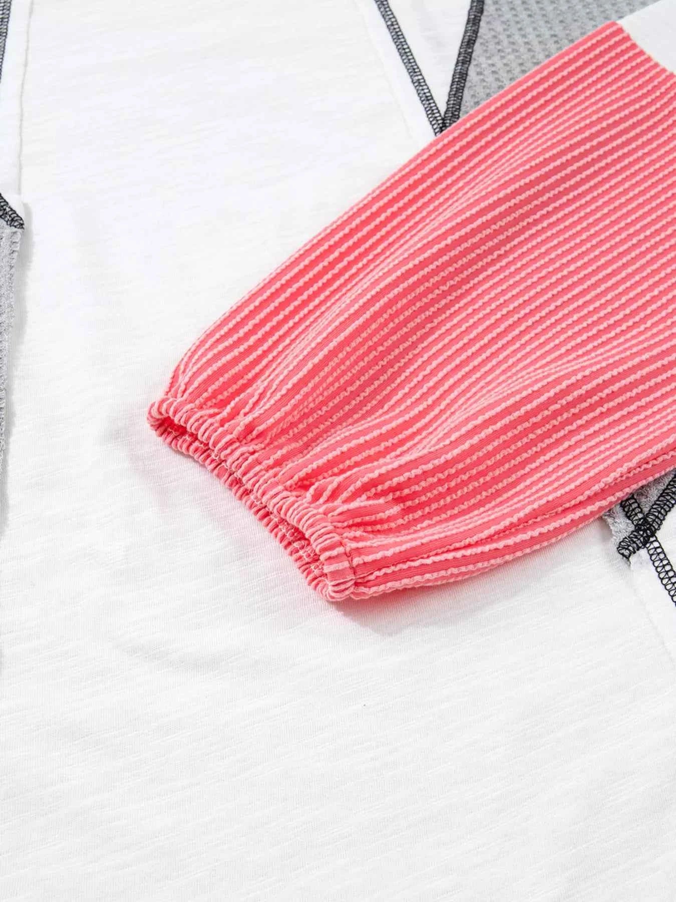 Color Block Textured Knit Patchwork Casual Top 48ddc5b3c7c74c51a571126535a20941-Max-Origin