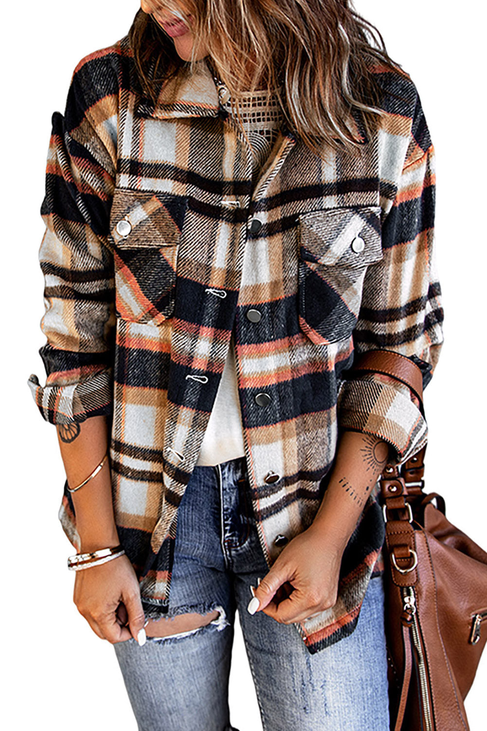 Red Plaid Button Front Pocket Shirt Shacket 4902f28f2a46127d