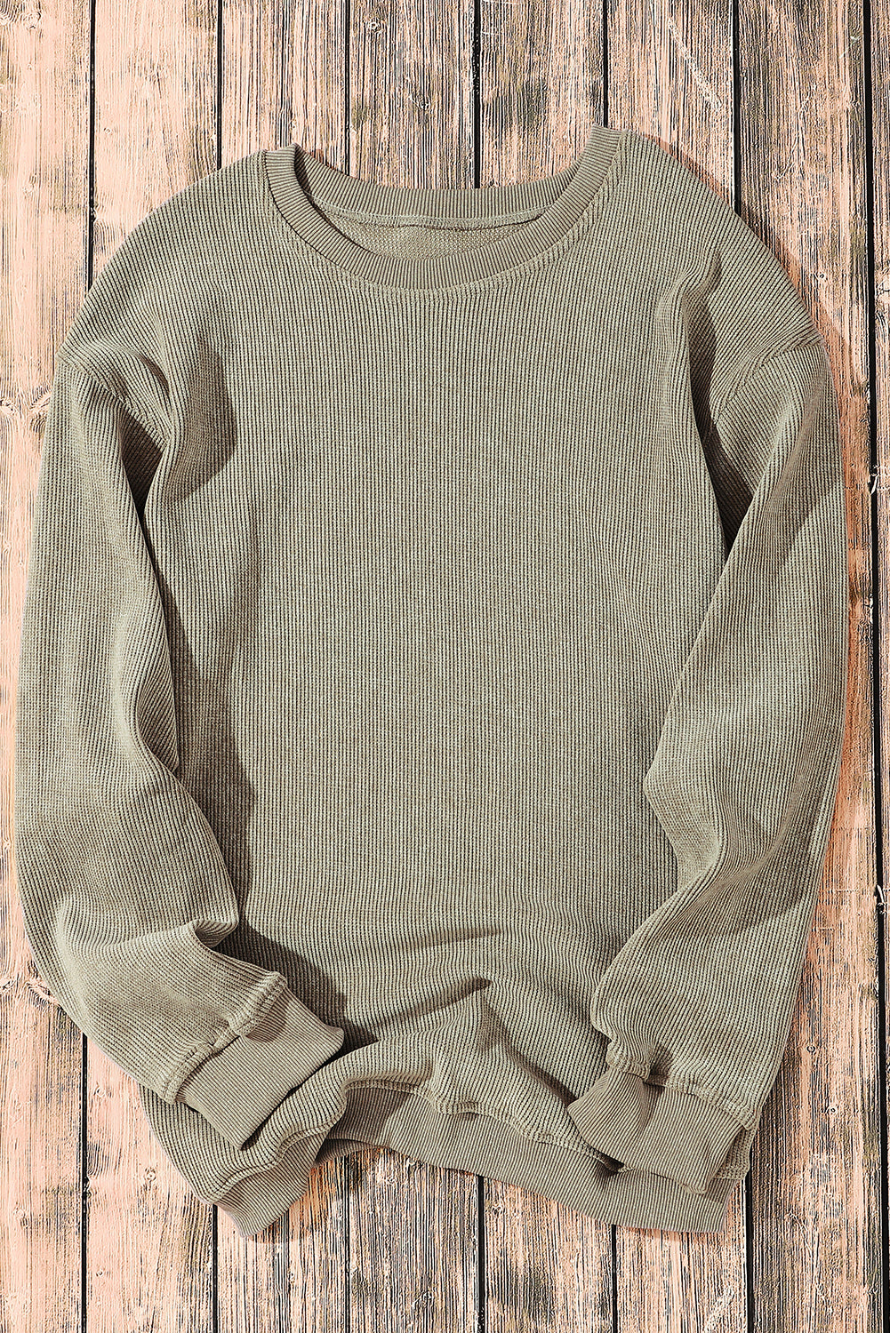 Green Ribbed Round Neck Drop Sleeve Pullover Sweatshirt 490a8846cc3b9ac8