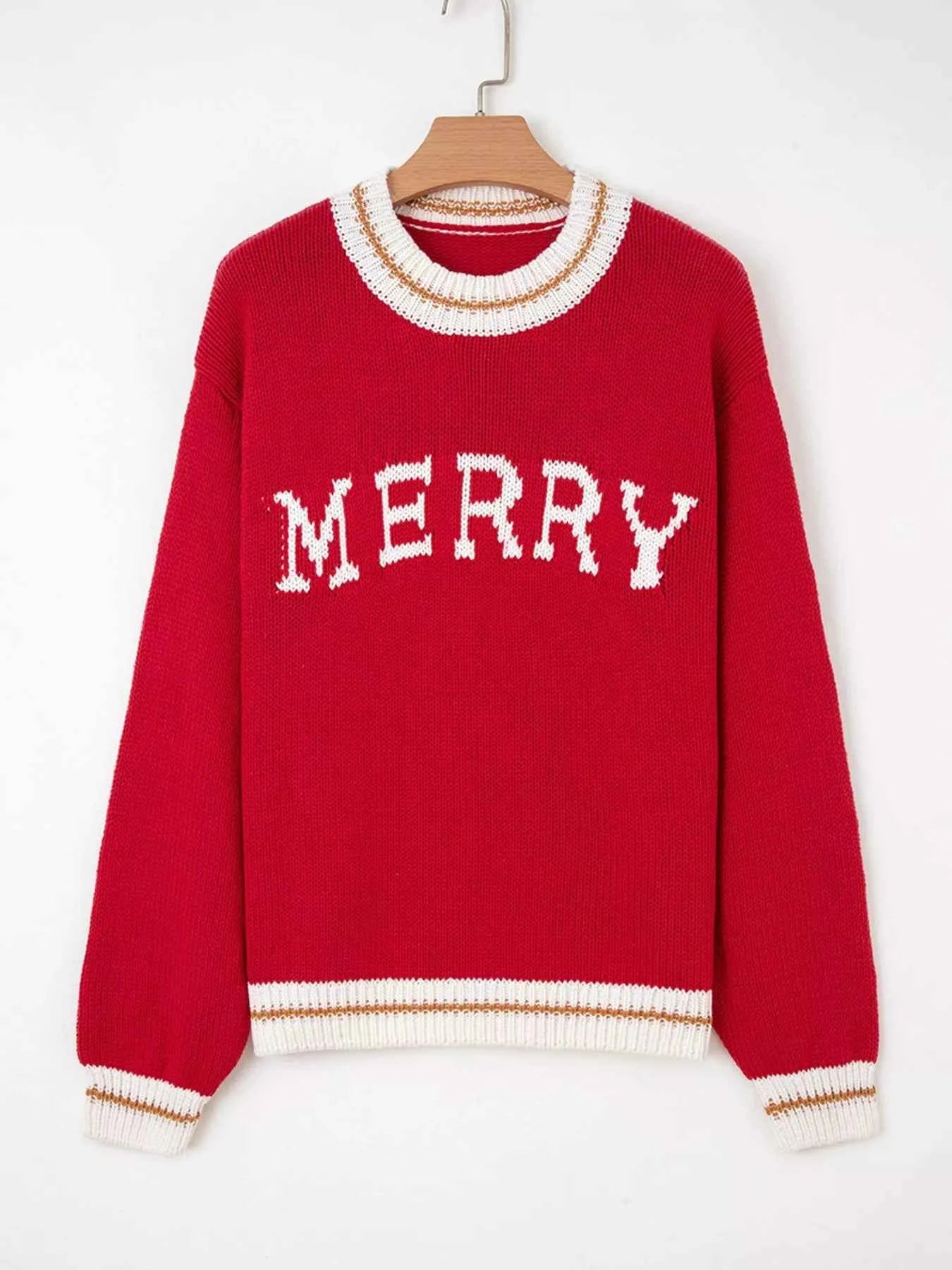 MERRY Contrast Edge Drop Shoulder Christmas Sweater 4939bfc8-ffa7-4845-8a0f-127f707d10cd-Max-Origin