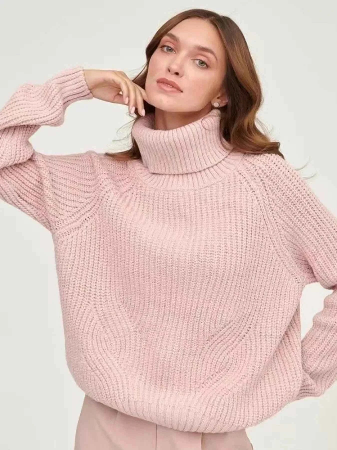 Turtleneck Long Sleeve Sweater Pink 496429a519884b65aed90bdd10aa221f-Max-Origin