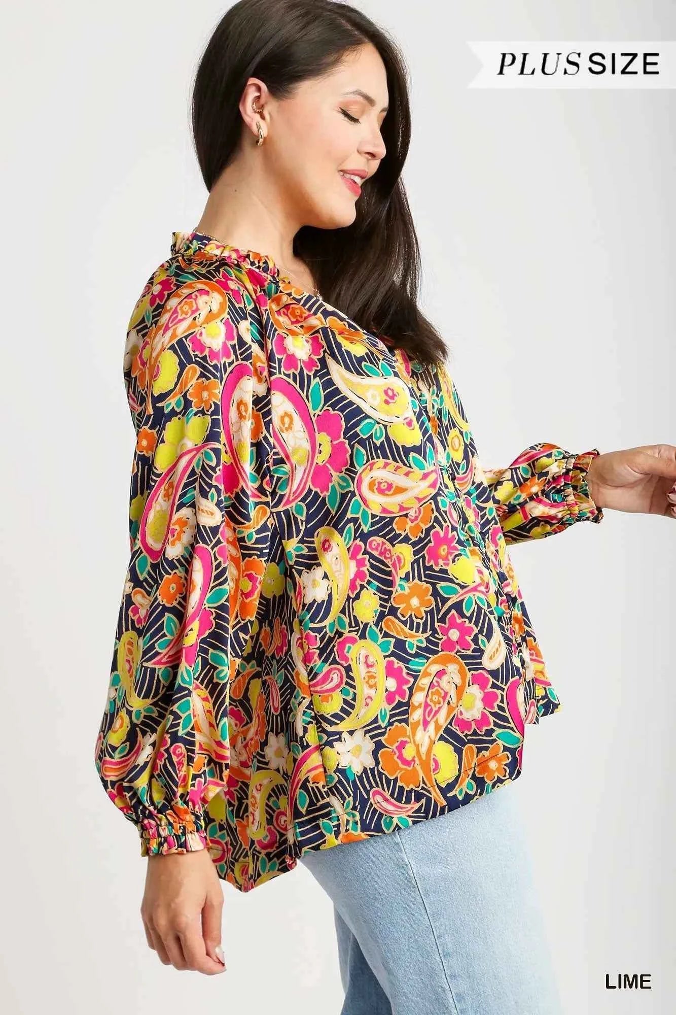 Umgee Full Size Satin Paisley Ruffle Neck Button-Up Shirt Plus Size 49667216-60c9-41dd-920d-9da496e8c187-Max-Origin_311293d5-d7fd-49c6-aa3f-641faae079ba
