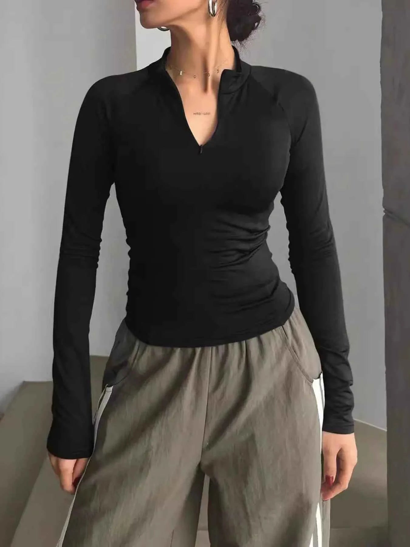 Long Sleeve Zip Front Fitted T-Shirt 49ae1eaad2a6410cb1513ac2f1a2d91d-Max-Origin