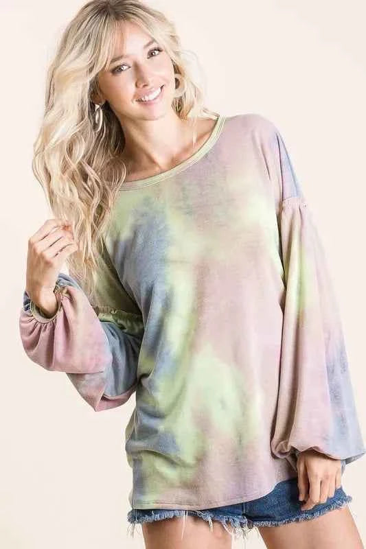 BiBi Tie Dye French Terry Sweatshirt With Bubble Sleeves 49b4d161970d4faea7d9191525dcbfc5-Max-Origin