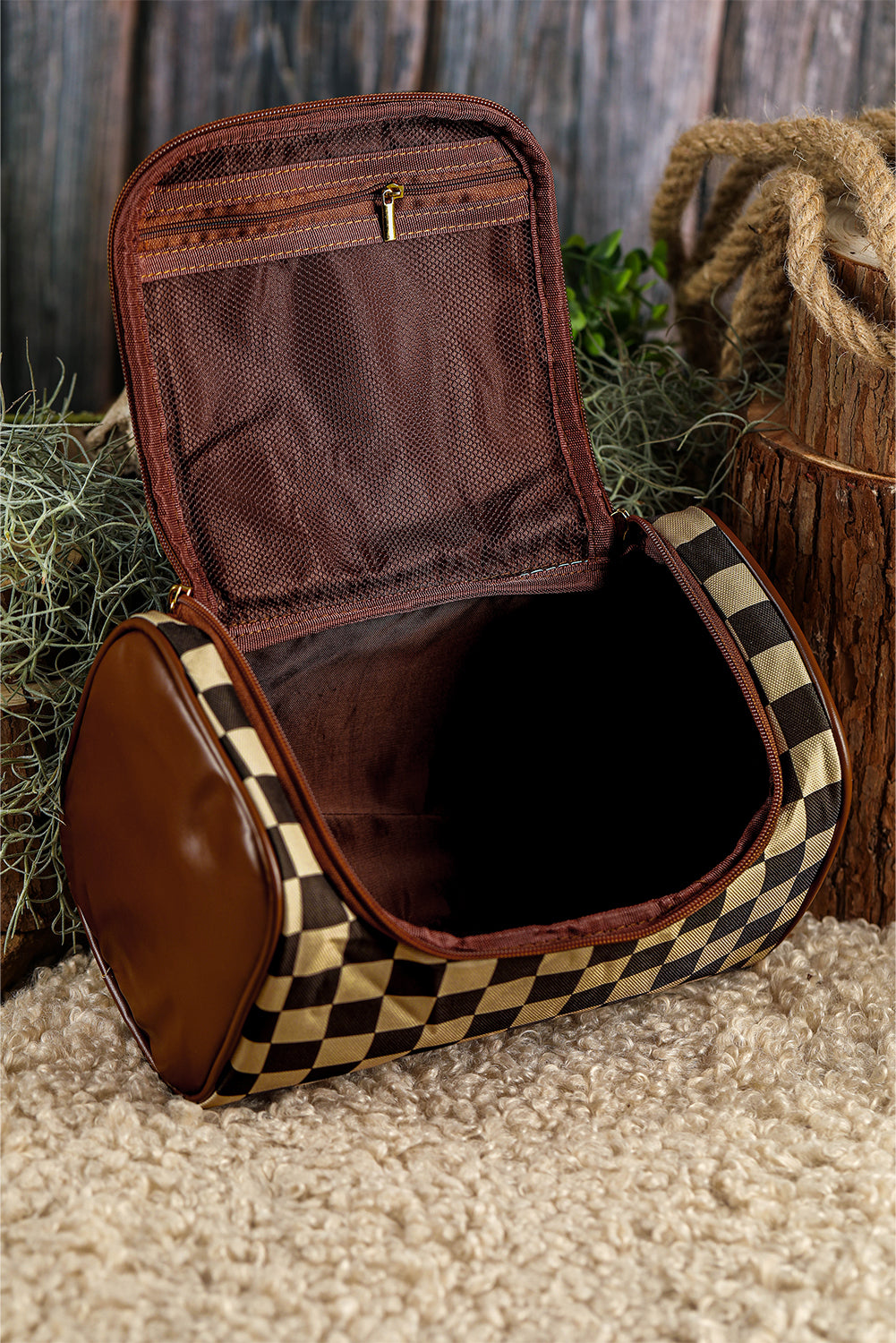 Checkered Zipper Large Cosmetic Bag with Handle 49b922e66d6cd4ad