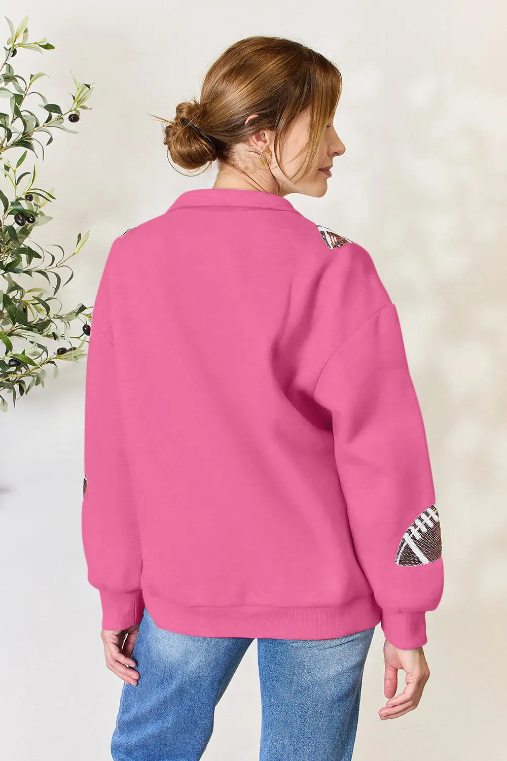 Full Size Sequin Football Half Zip Long Sleeve Sweatshirt 49c0a6161f3545bc9532230898646832-Max