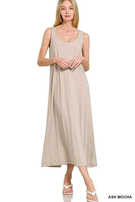 Zenana French Terry Twisted Strap Midi Dress ASH MOCHA 49f03b6bf0a842b4a5b244204378c078-Max-Origin