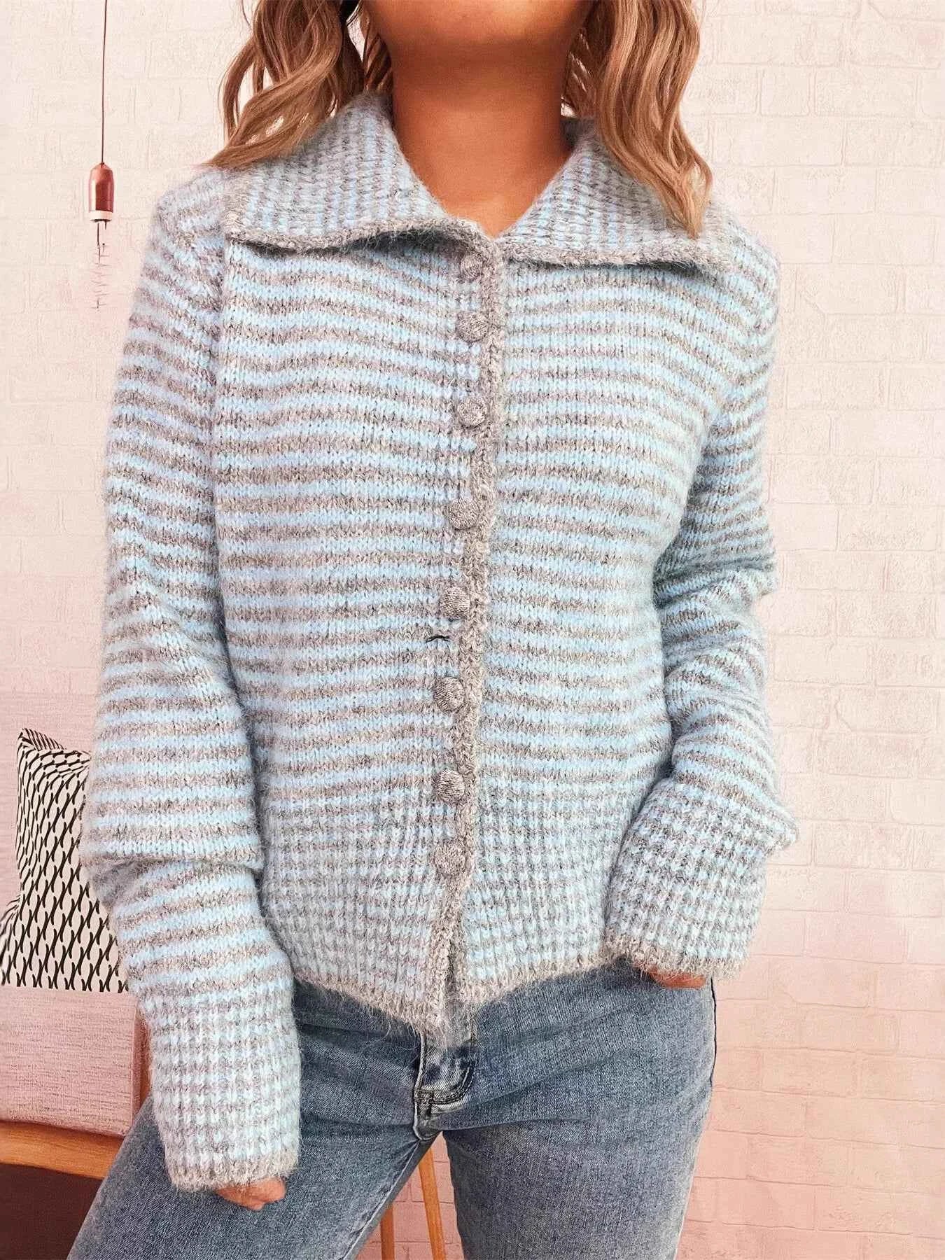 Striped Button-Up Long Sleeve Cardigan 4a29e524ed7949698e75b8f4d0559cb9-Max-Origin