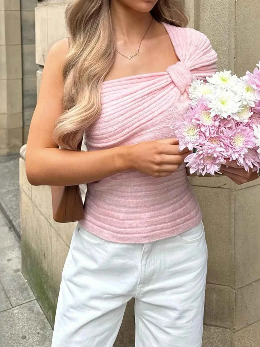 One Shoulder Ribbed Sweater Pink 4a300787af834253845e6f54459e2916-Max-Origin