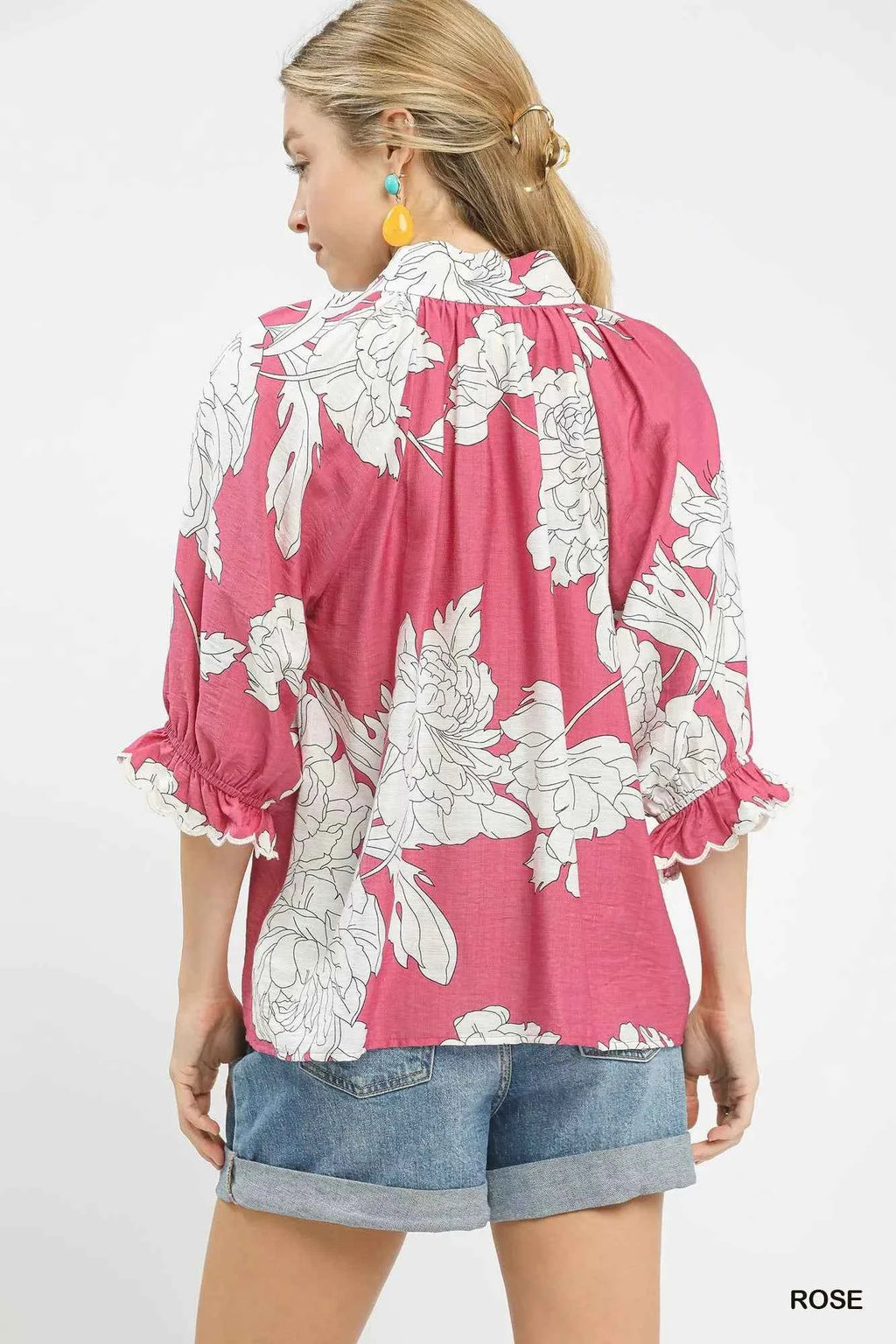 Umgee Peony Illustration Print Flounce Sleeve Blouse 4a442916-3035-491e-8937-3ef4c8912210-Max-Origin