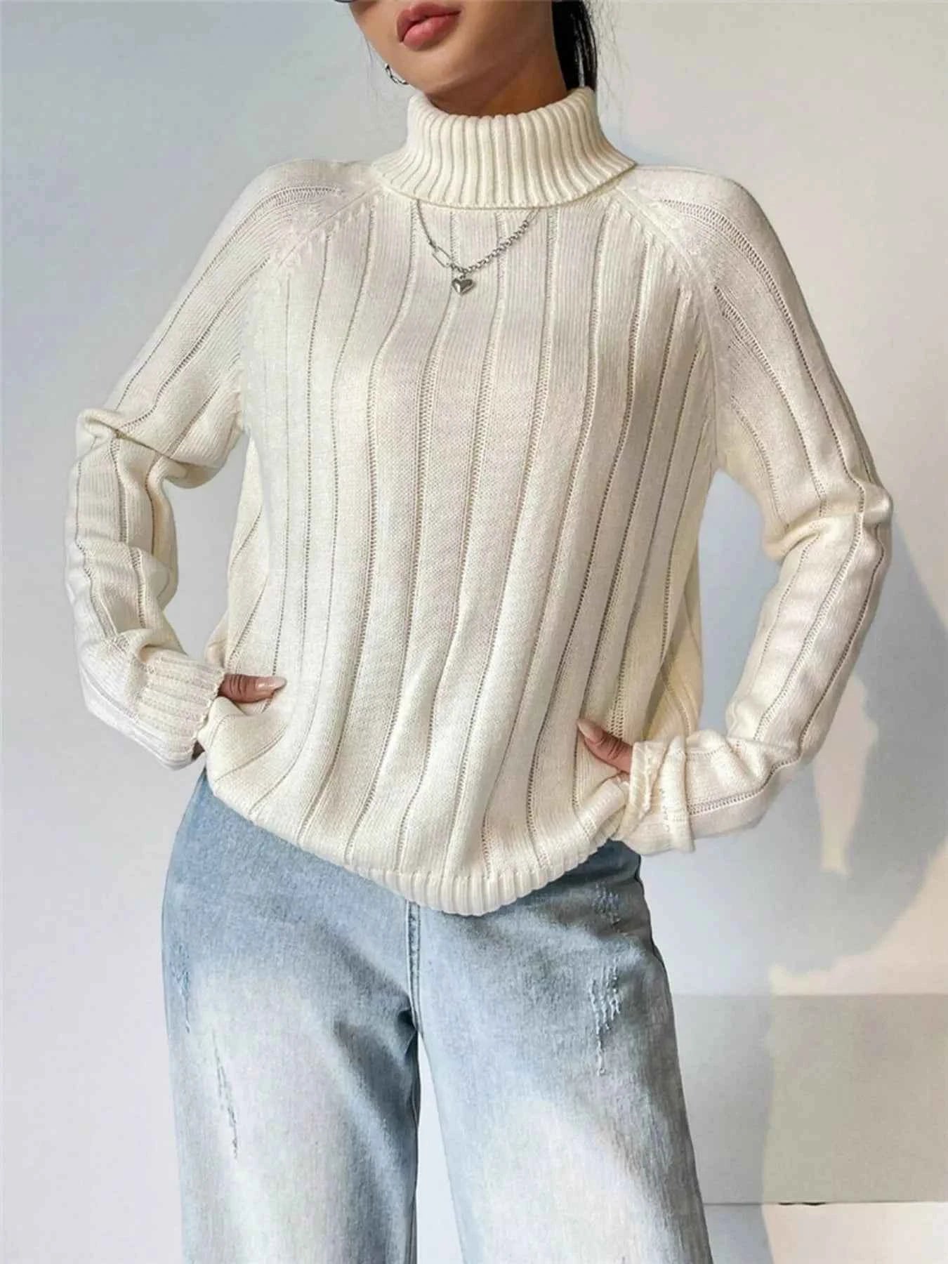 Ribbed Turtleneck Long Sleeve Sweater Cream 4a49d540dae5439fabc2b784eba92b93-Max-Origin
