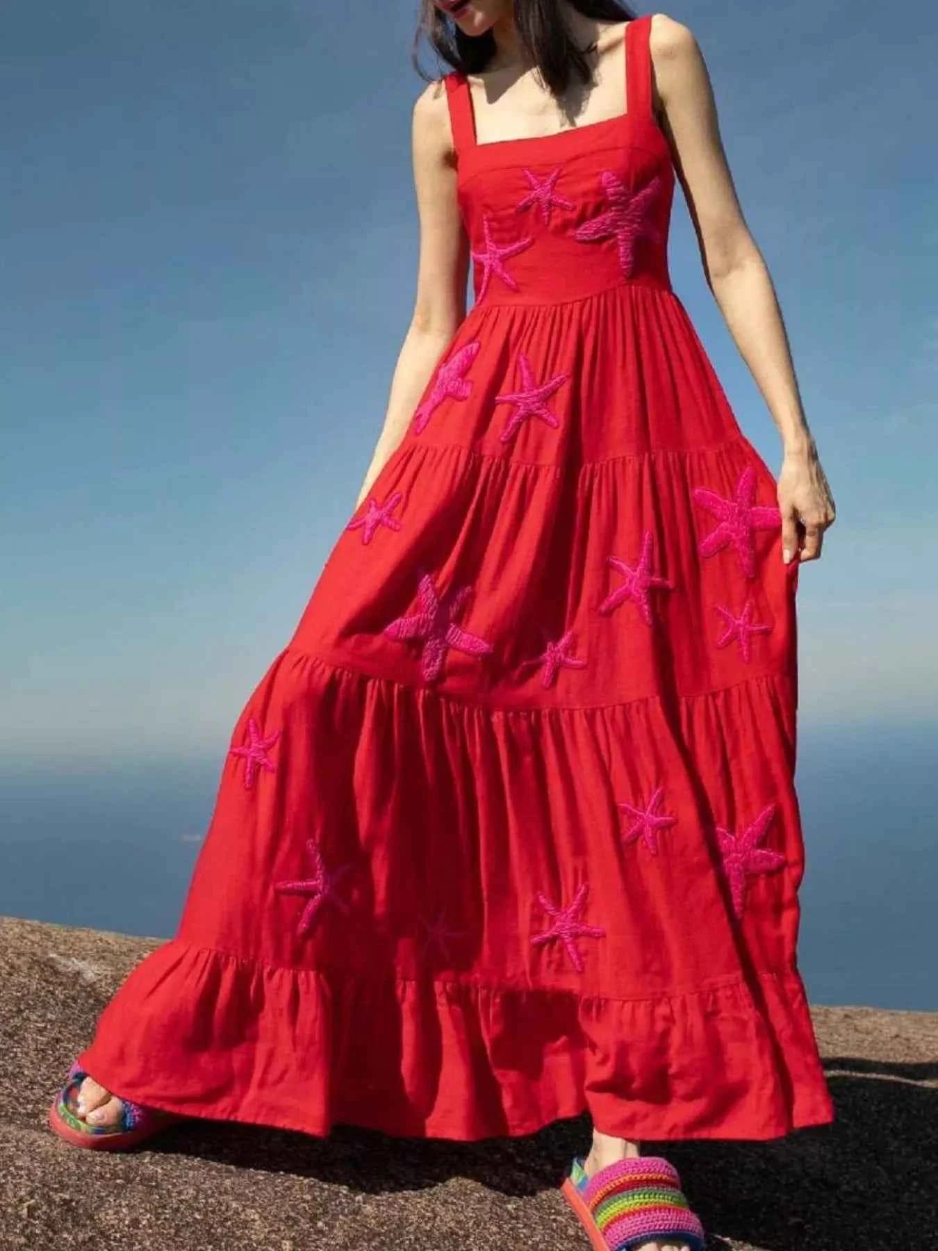 Embroidered Square Neck Tiered Maxi Cami Dress Deep Red 4a63d05c-f736-492d-8d3f-b823300746d1-Max-Origin