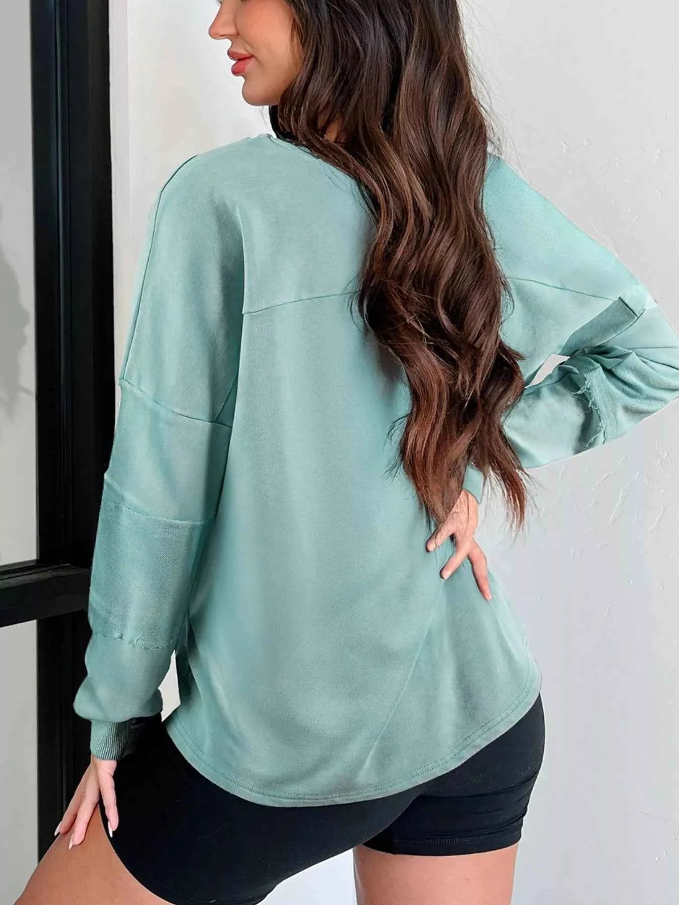 Mineral Wash Exposed Seam Buttoned V Neck Top 4a7d8e31-cd2f-4c6d-9afd-68377f9ac4a1-Max-Origin