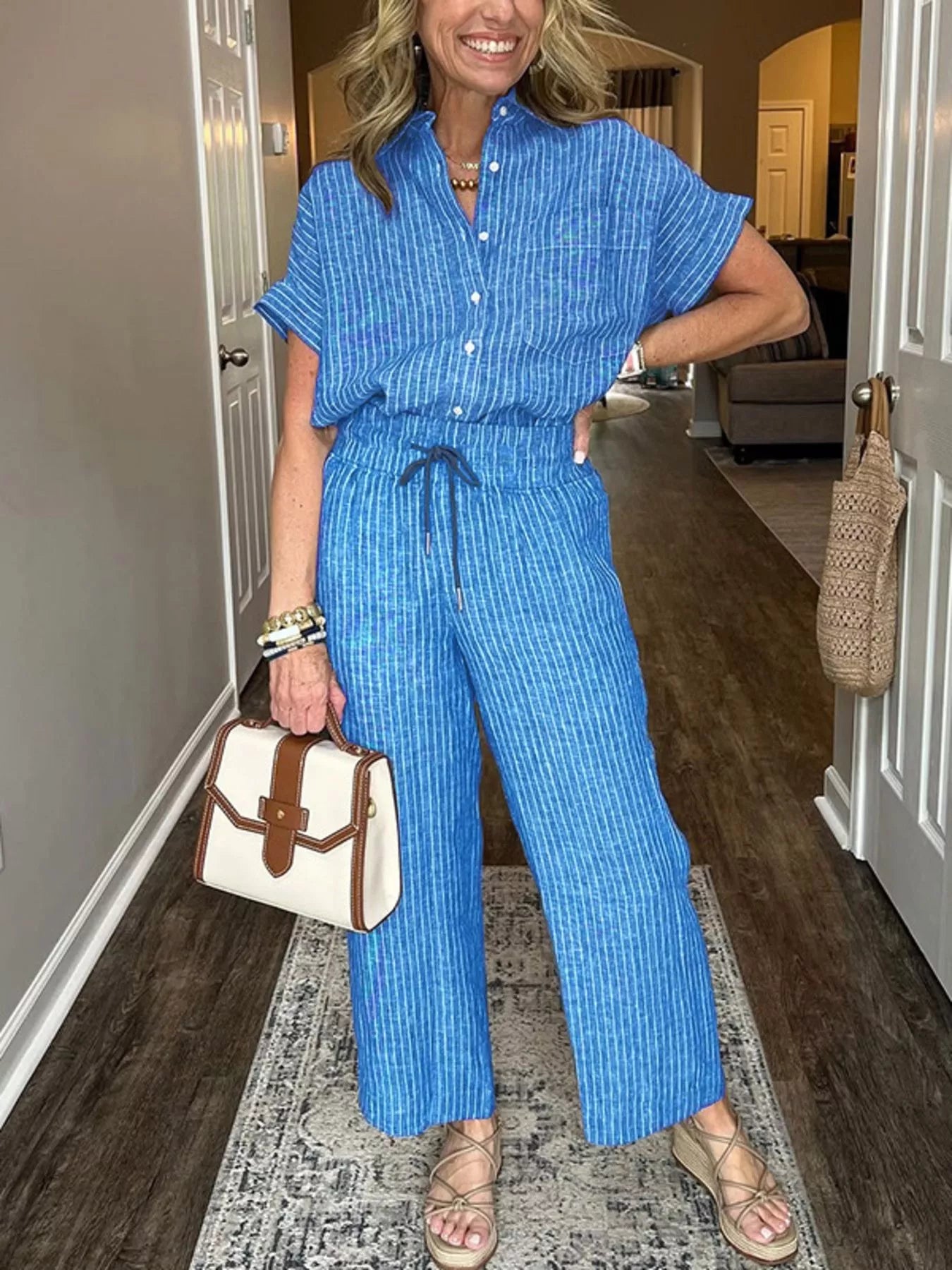 Full Size Striped Button-Up Shirt and Wide Leg Pants Casual Set Plus Size Blue 4a92bf94-c220-427c-8df5-447e8bff0134-Max-Origin