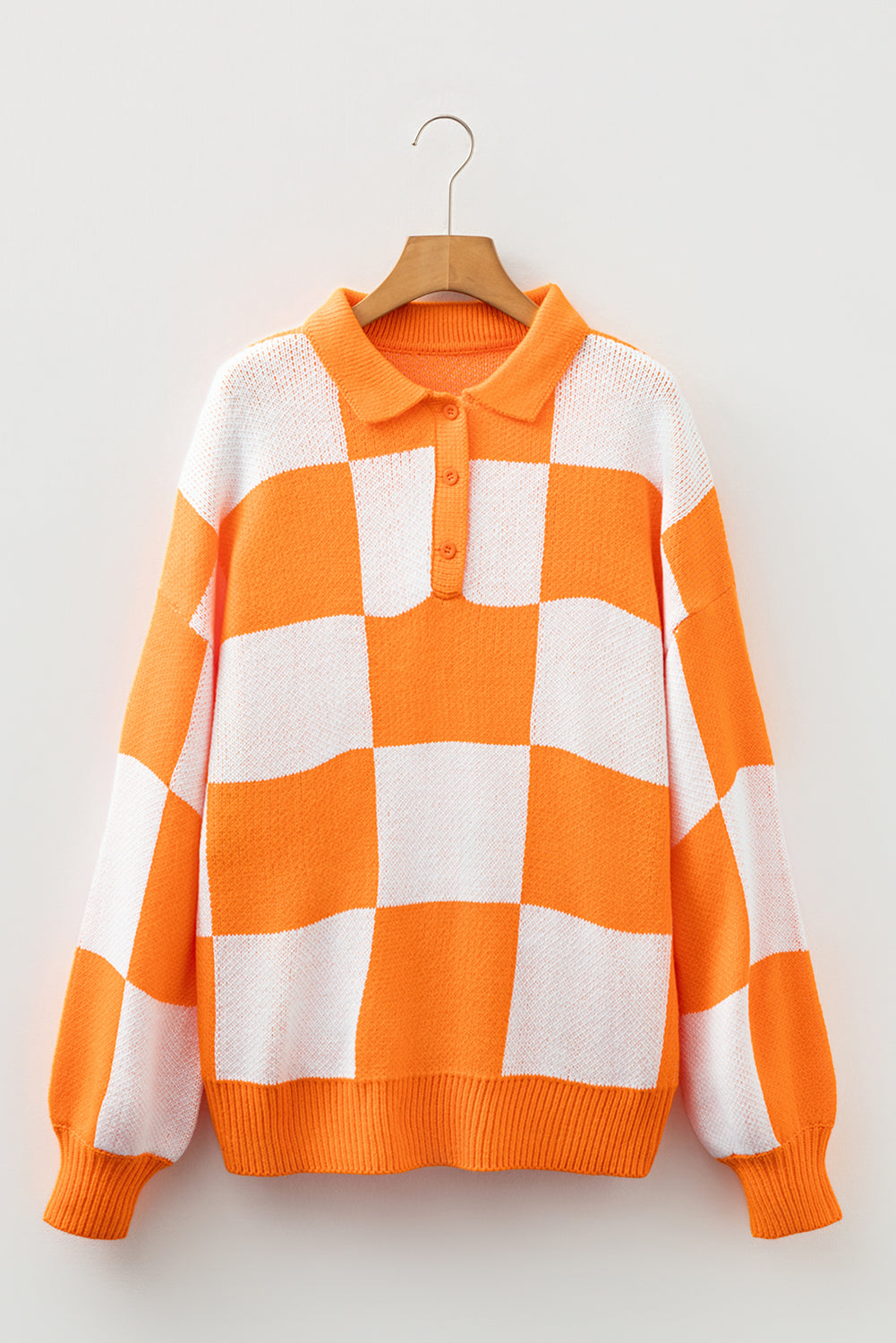 Light French Beige Checkered V-Neck Collared Pullover Sweater 4a9727aaf36896c9