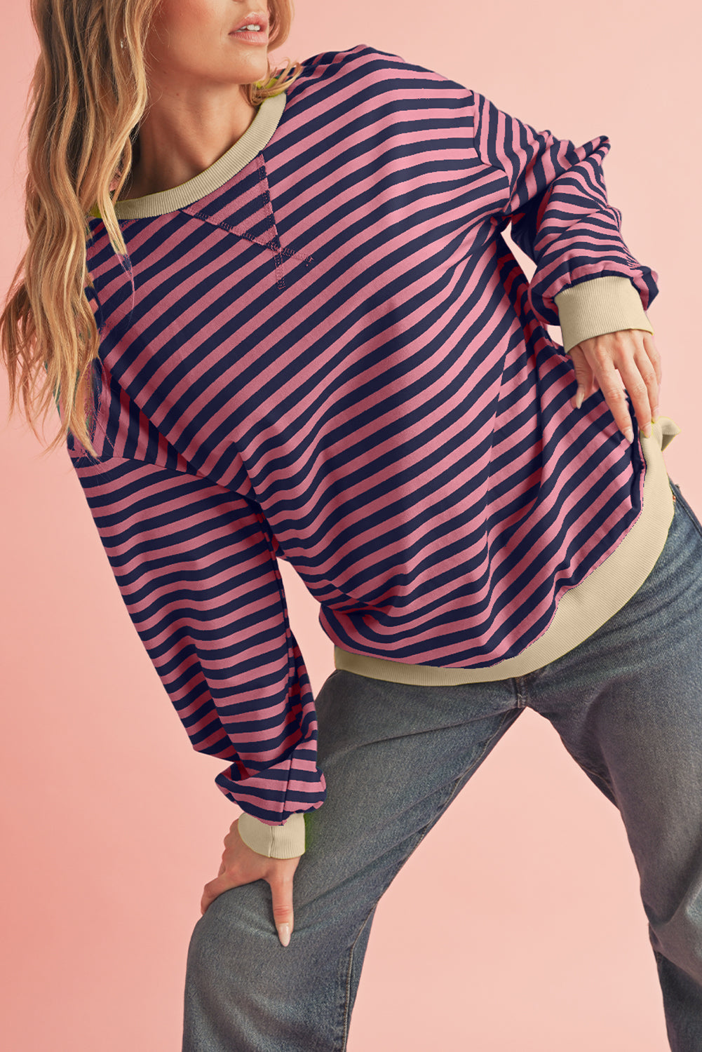 Black Stripe Contrast Edge Cross Seam Oversized Sweatshirt 4aacaf53d202e102