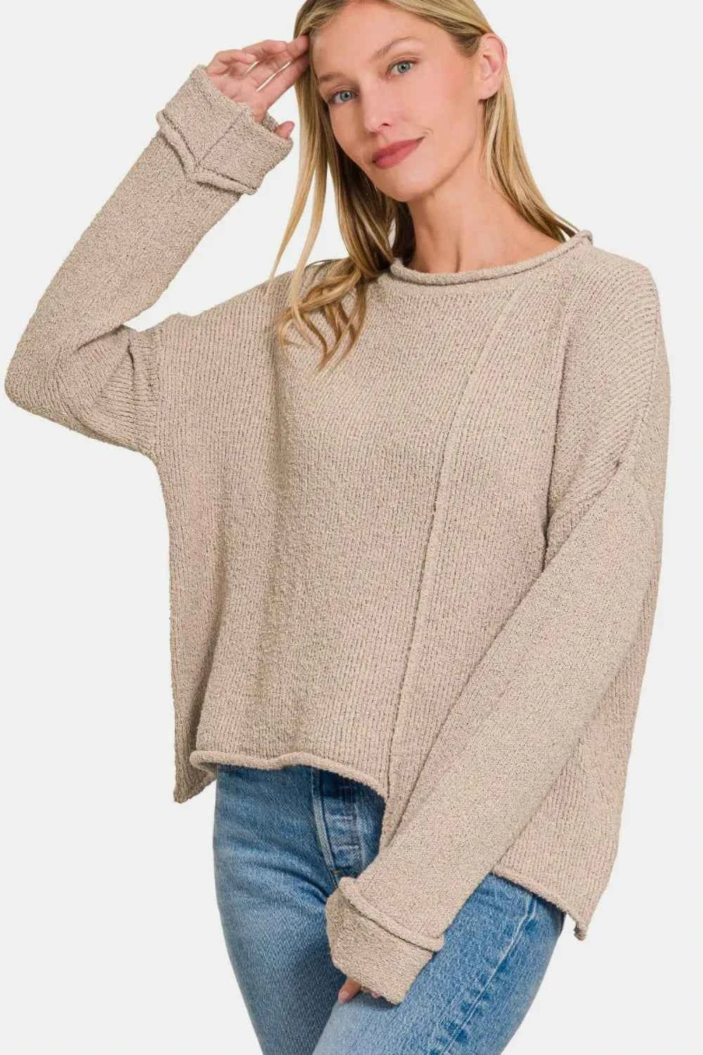 Zenana Asymmetric Hem Drop Shoulder Sweater 4acdba6e-9526-42b3-b7c3-55d634b4ef72-Max